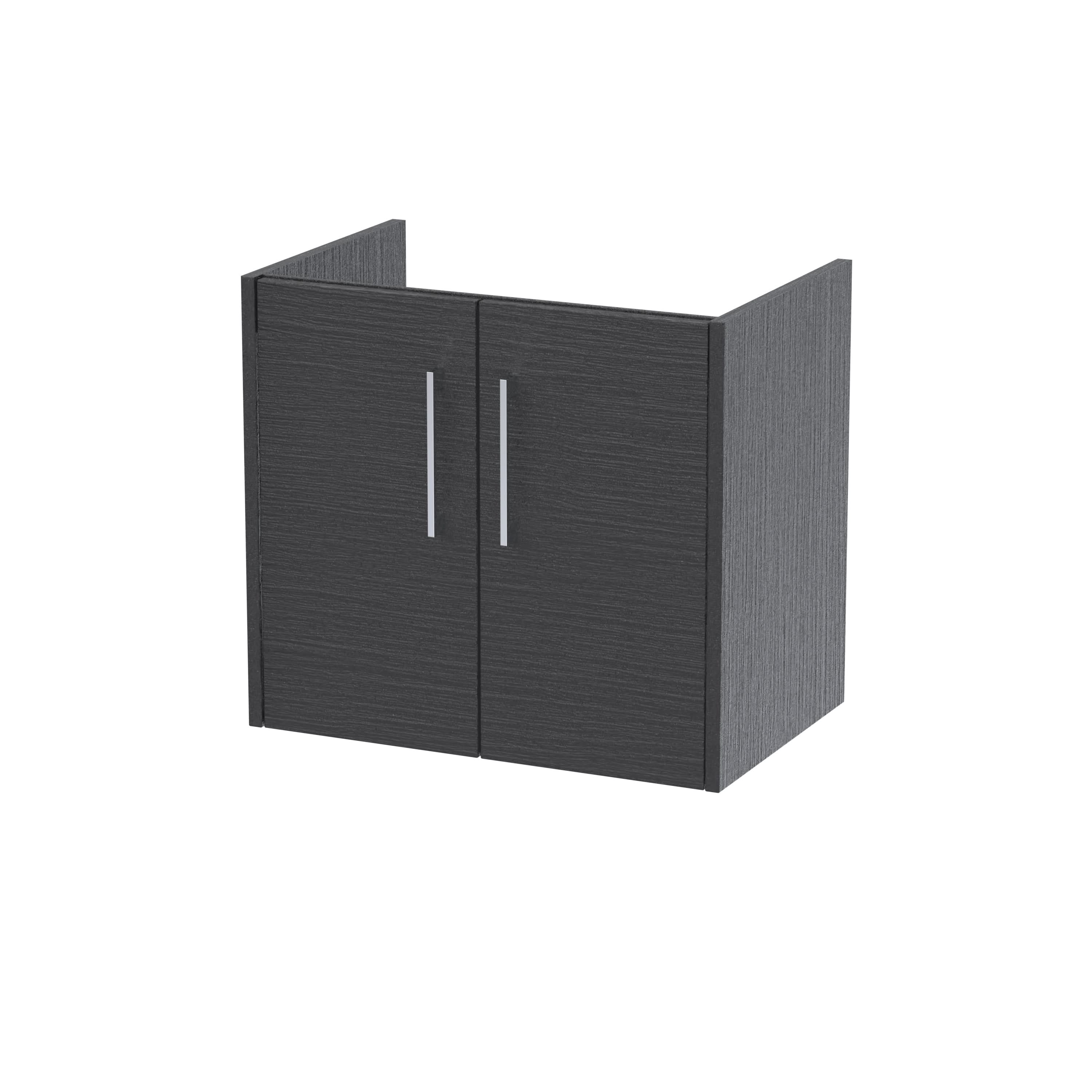 Hudson Reed Juno Wall Hung Vanity Unit, Durable 2 Soft Close Door with D Shape Handle Cabinet for Compact Bathroom in Graphite Grey Textured Woodgrain Finish, 600mm