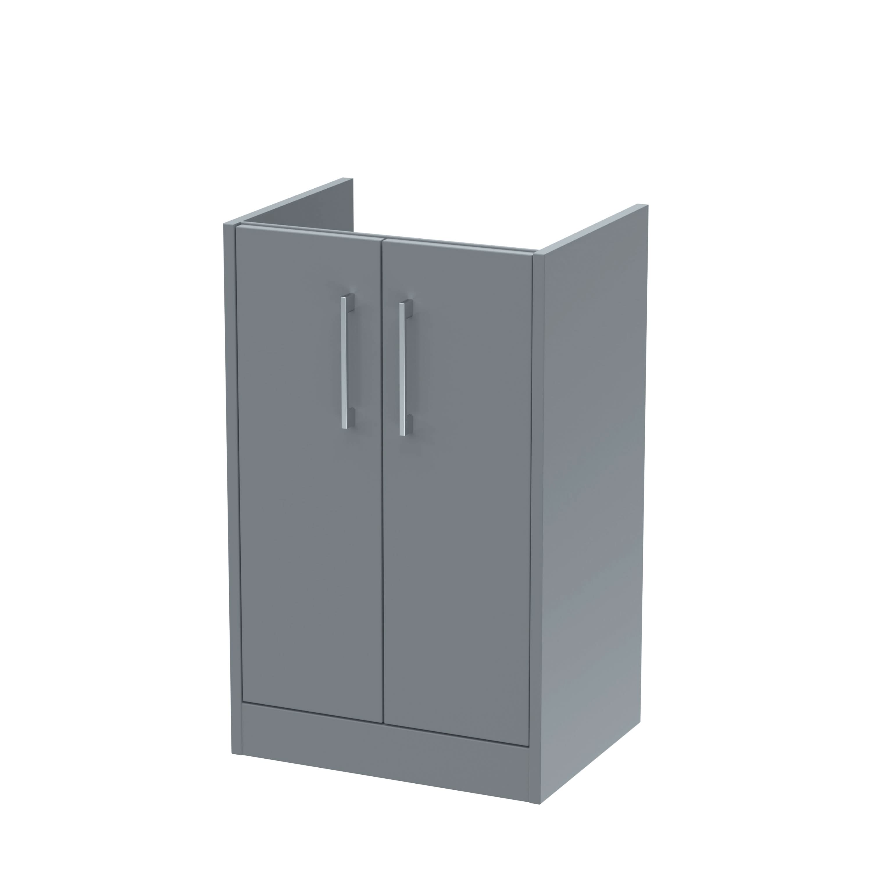 Hudson Reed Juno Floor Standing Vanity Unit, Durable 2 Soft Close Door with D Shape Handle Cabinet for Compact Bathroom in Coastal Grey Textured Woodgrain Finish, 500mm