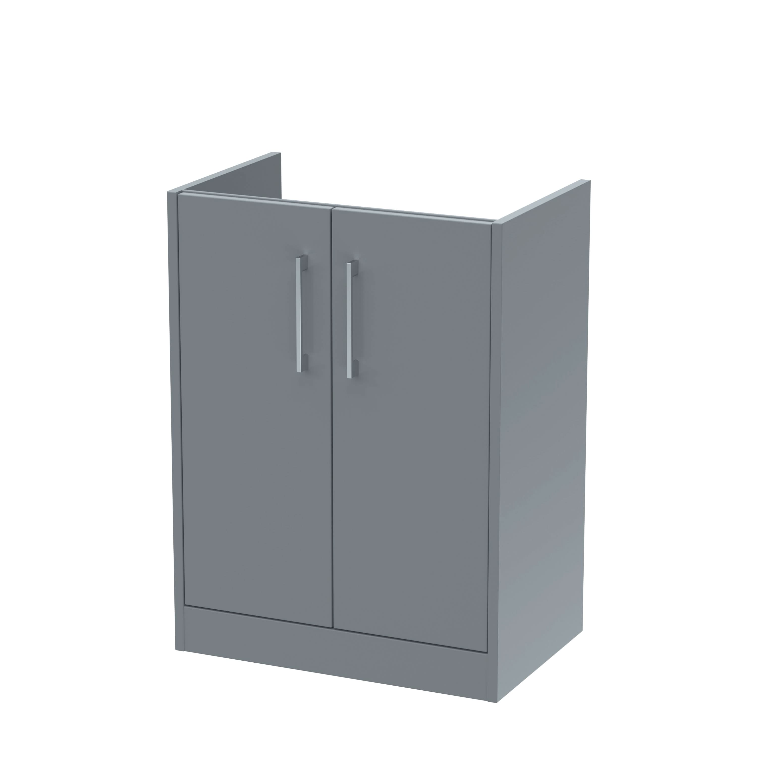 Hudson Reed Juno Floor Standing Vanity Unit, Durable 2 Soft Close Door with D Shape Handle Cabinet for Compact Bathroom in Coastal Grey Textured Woodgrain Finish, 600mm