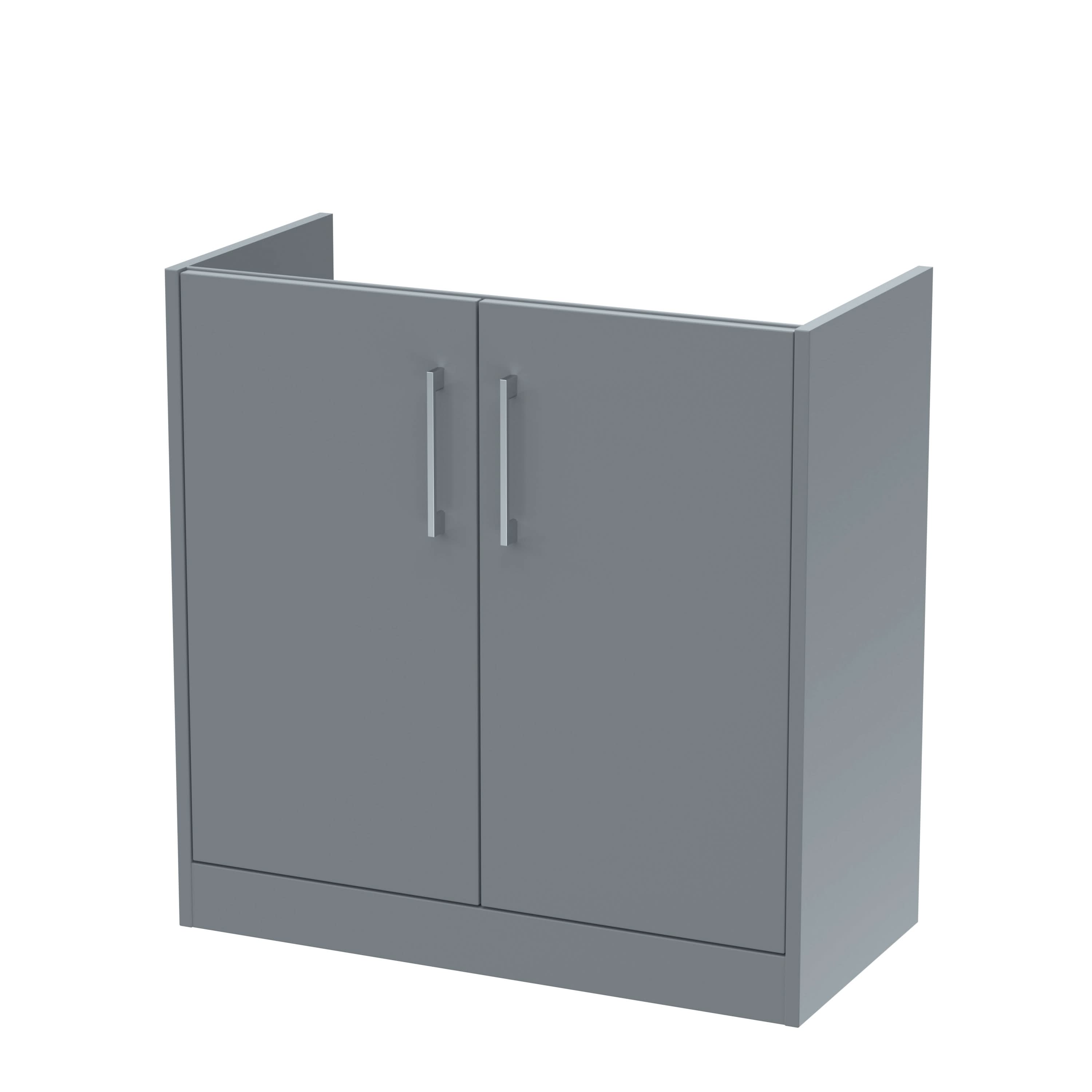 Hudson Reed Juno Floor Standing Vanity Unit, Durable 2 Soft Close Door with D Shape Handle Cabinet for Compact Bathroom in Coastal Grey Textured Woodgrain Finish, 800mm