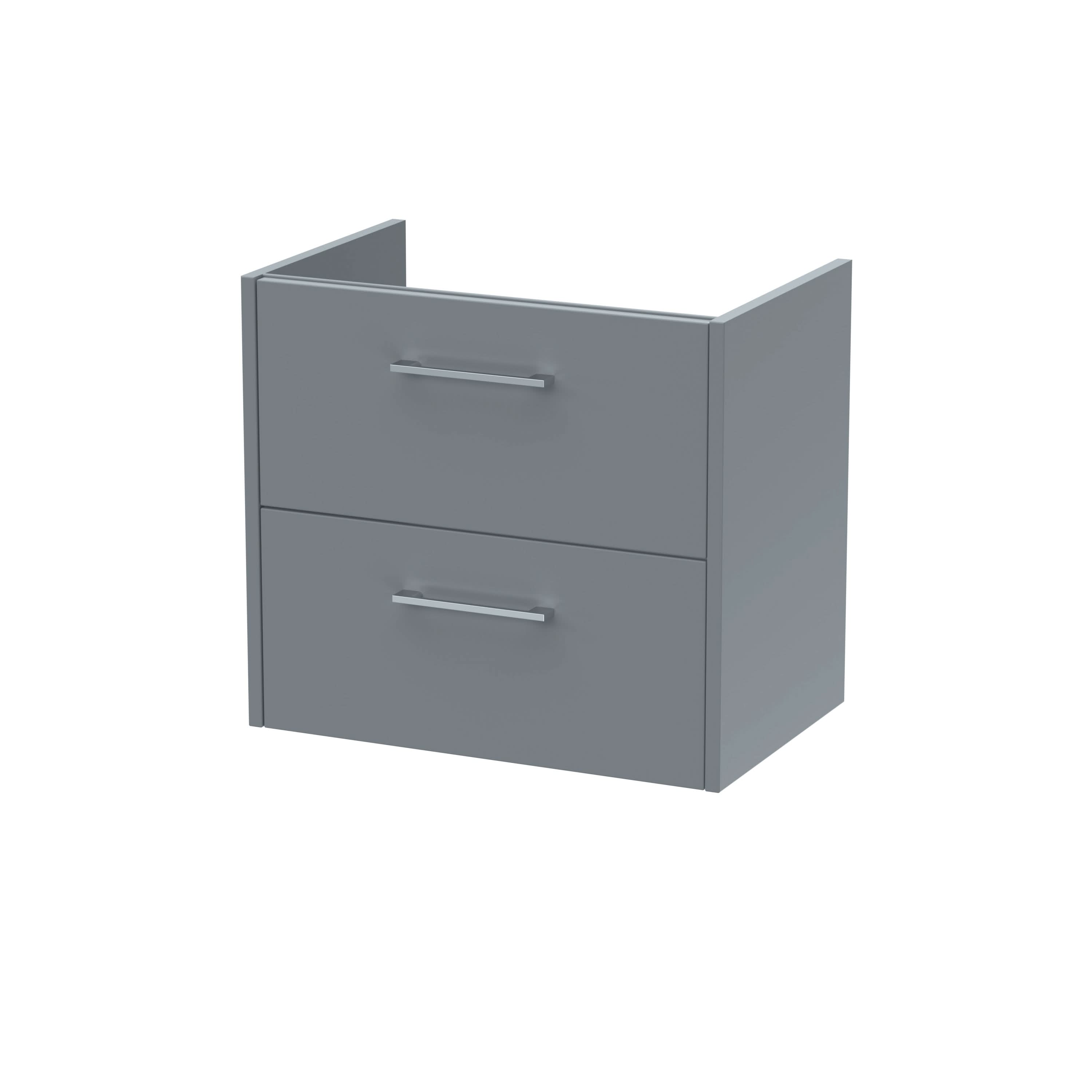 Hudson Reed Juno Wall Hung Vanity Unit, Durable 2 Soft Close Drawer with D Shape Handle Cabinet for Compact Bathroom in Coastal Grey Textured Woodgrain Finish, 600mm