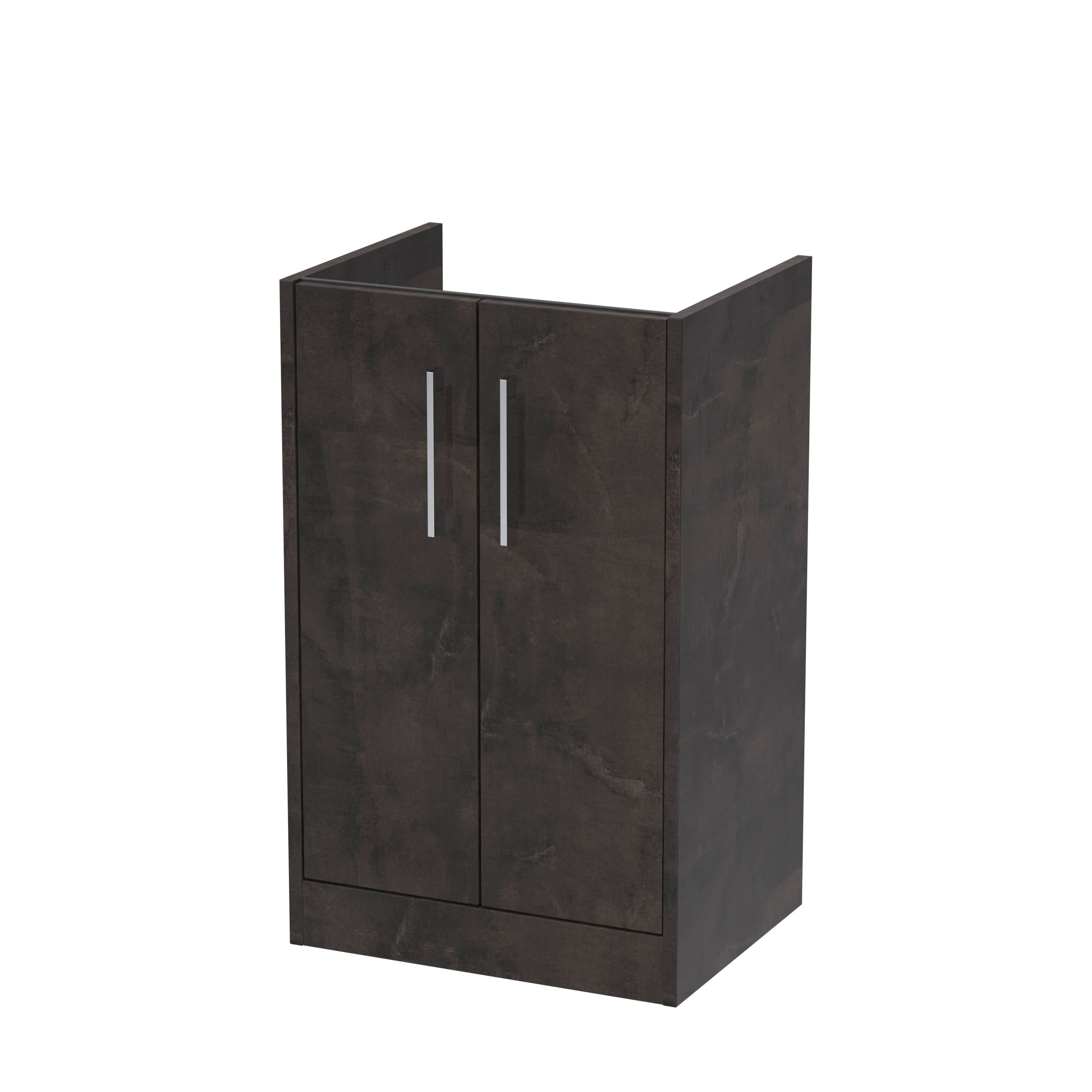 Hudson Reed Juno Floor Standing Vanity Unit, Durable 2 Soft Close Door with D Shape Handle Cabinet for Compact Bathroom in Metallic Slate Textured Woodgrain Finish, 500mm