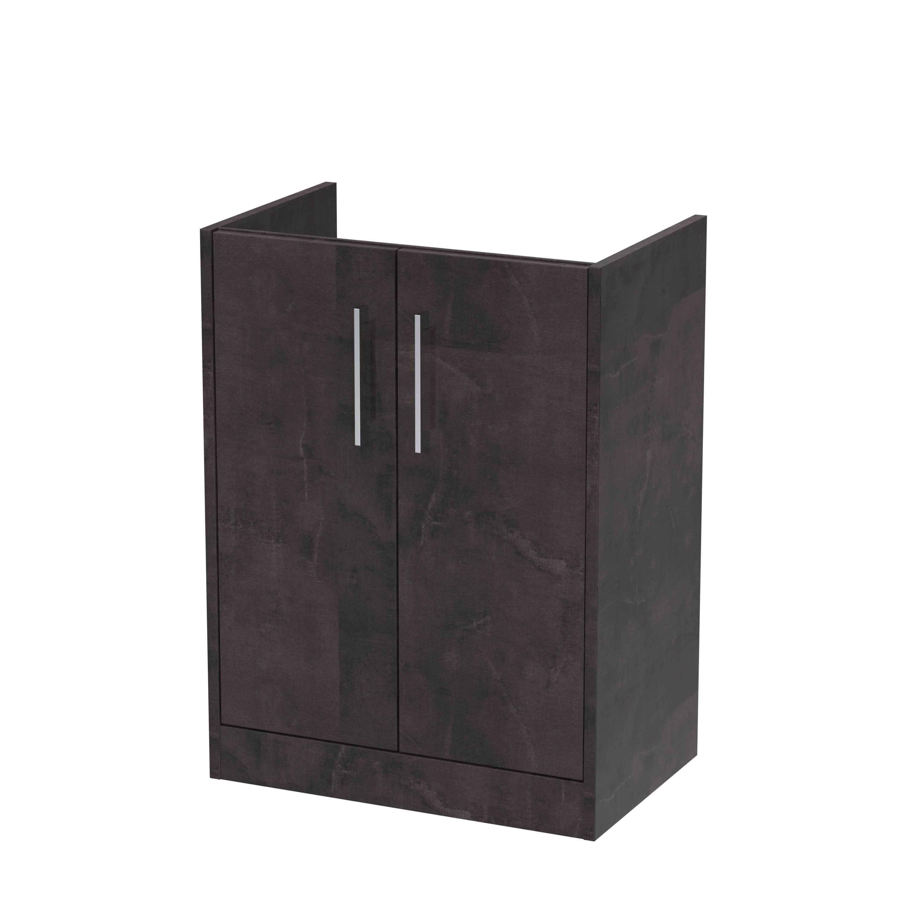 Hudson Reed Juno Floor Standing Vanity Unit, Durable 2 Soft Close Door with D Shape Handle Cabinet for Compact Bathroom in Metallic Slate Textured Woodgrain Finish, 600mm
