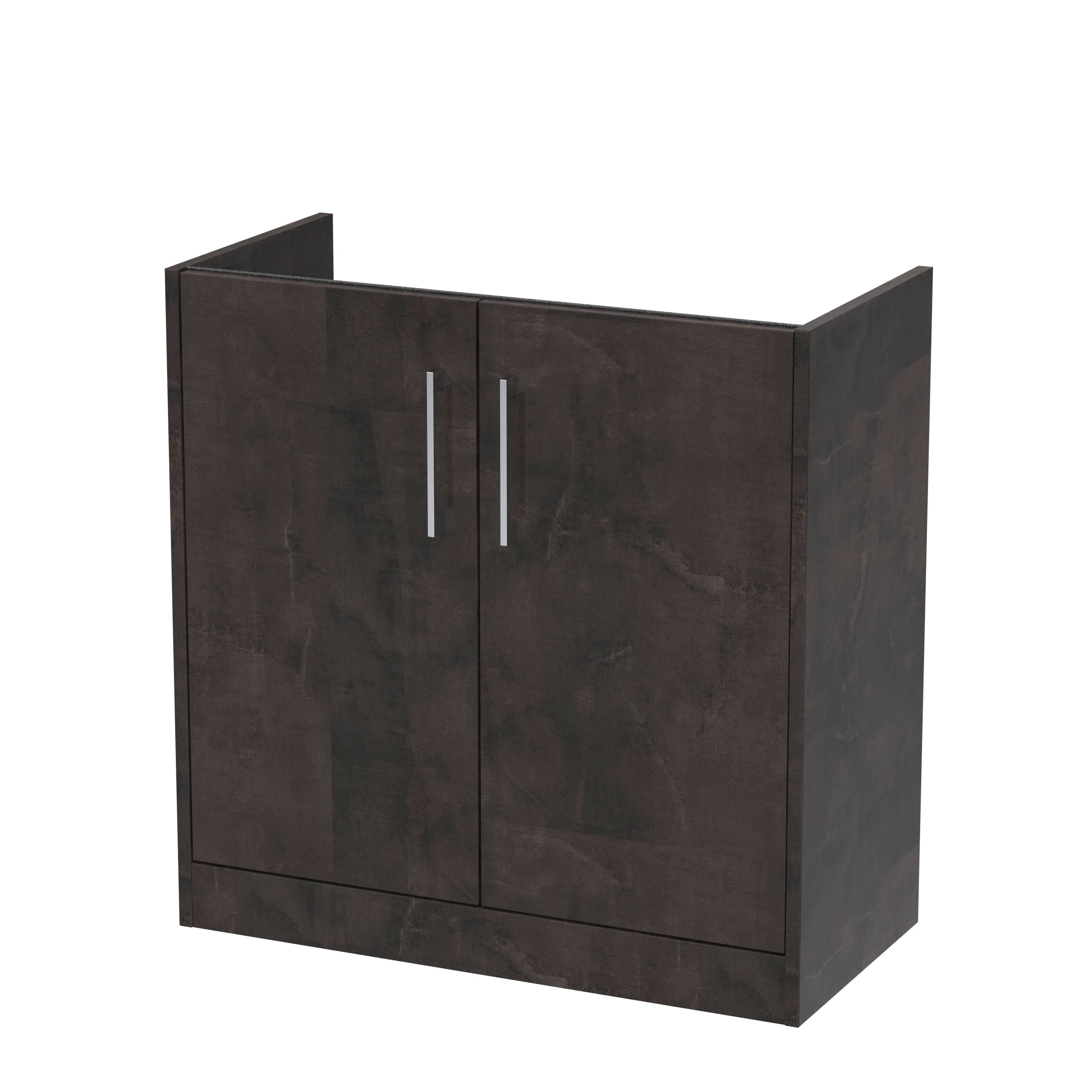 Hudson Reed Juno Floor Standing Vanity Unit, Durable 2 Soft Close Door with D Shape Handle Cabinet for Compact Bathroom in Metallic Slate Textured Woodgrain Finish, 800mm