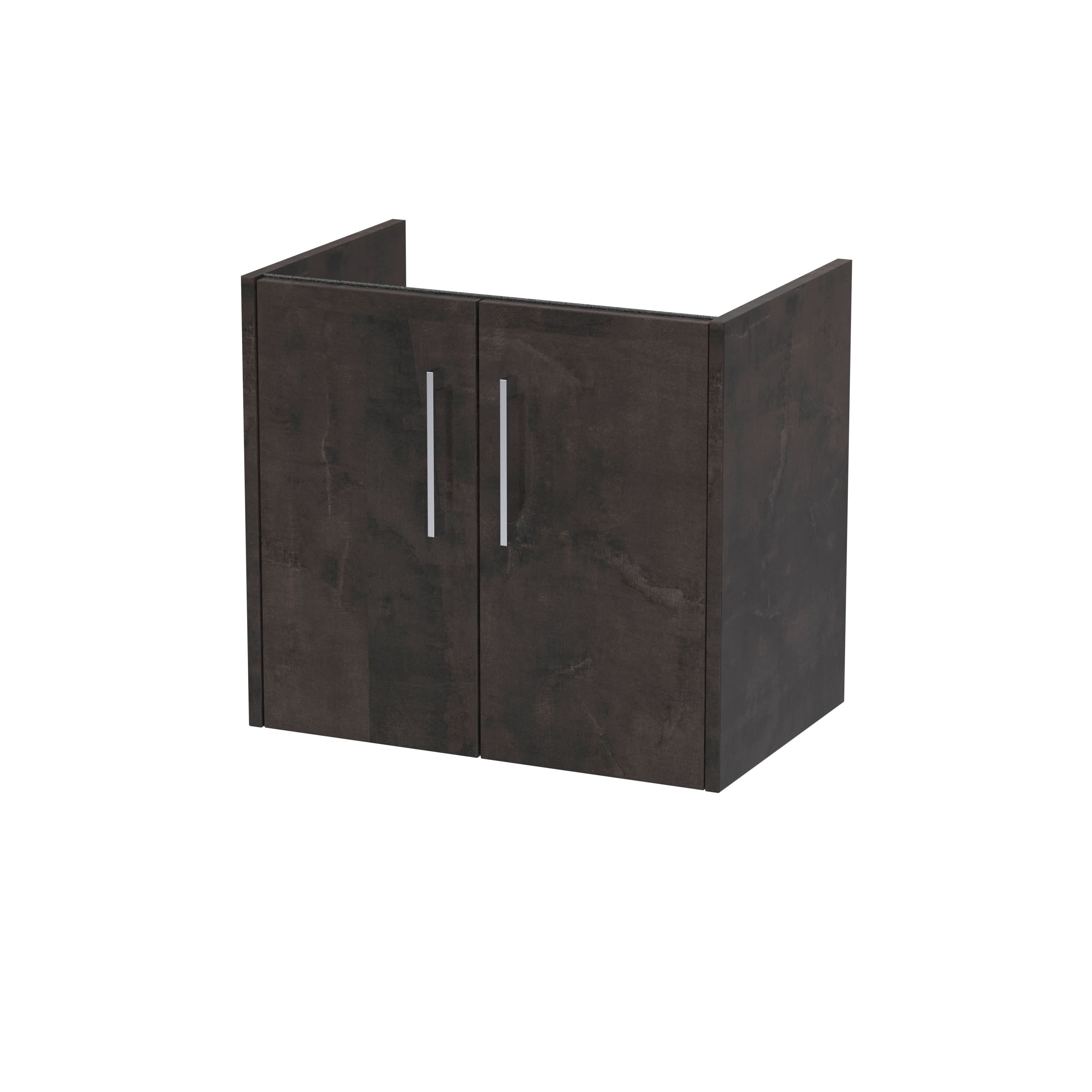 Hudson Reed Juno Wall Hung Vanity Unit, Durable 2 Soft Close Door with D Shape Handle Cabinet for Compact Bathroom in Metallic Slate Textured Woodgrain Finish, 600mm