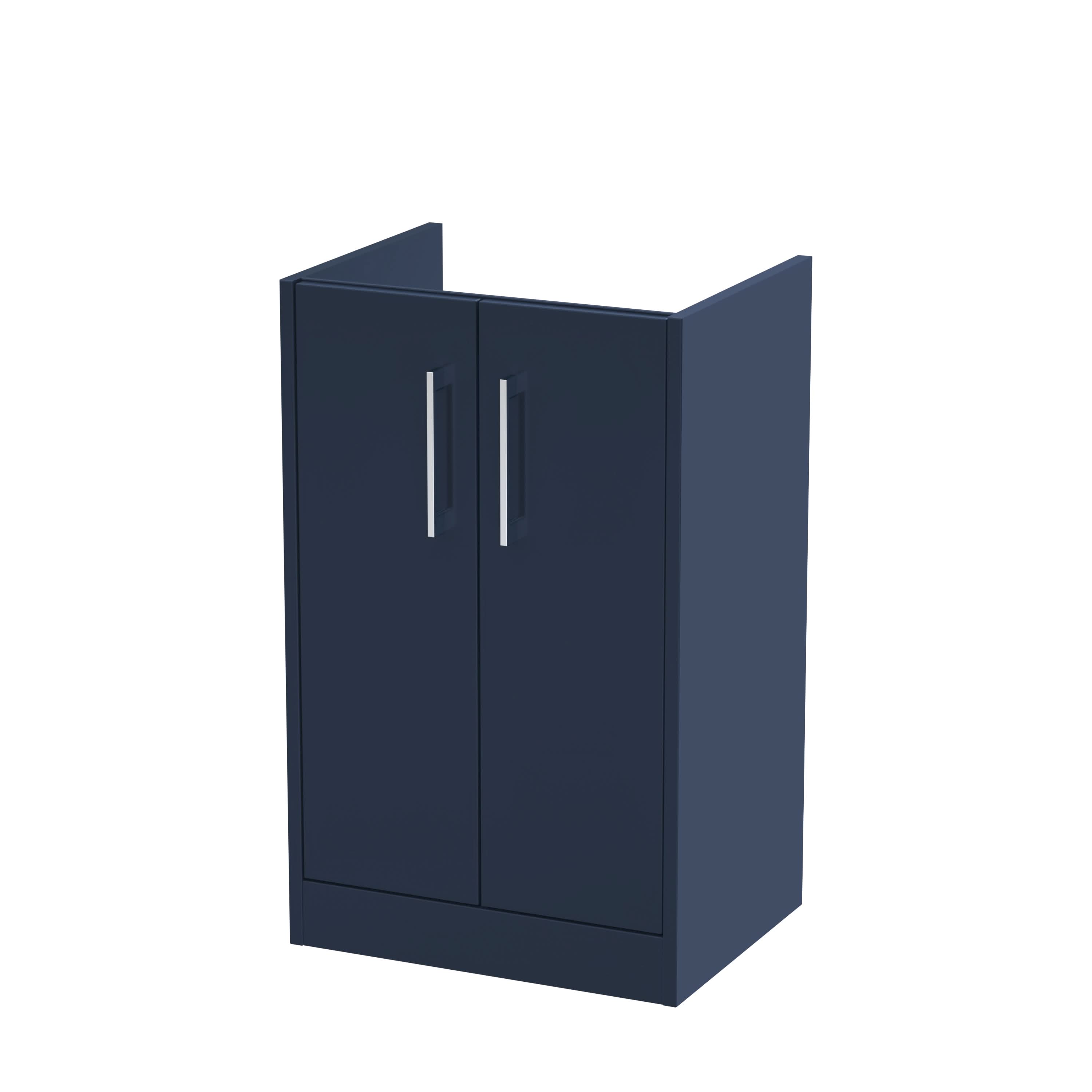 Hudson Reed Juno Floor Standing Vanity Unit, Durable 2 Soft Close Door with D Shape Handle Cabinet for Compact Bathroom in Midnight Blue Textured Woodgrain Finish, 500mm