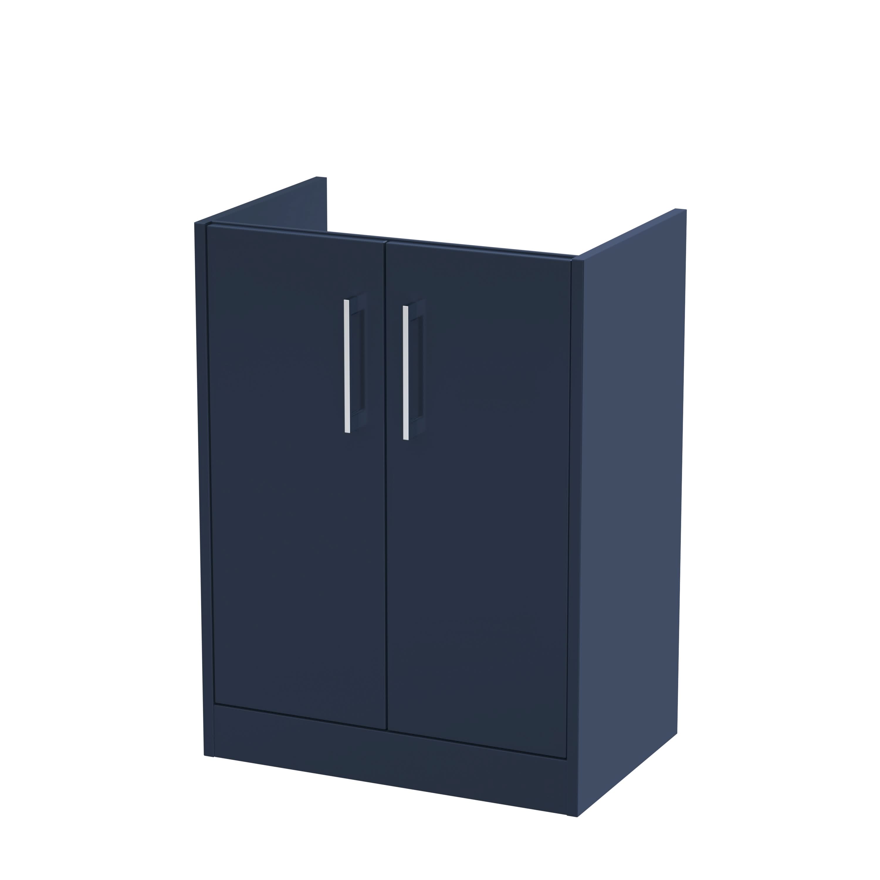 Hudson Reed Juno Floor Standing Vanity Unit, Durable 2 Soft Close Door with D Shape Handle Cabinet for Compact Bathroom in Midnight Blue Textured Woodgrain Finish, 600mm