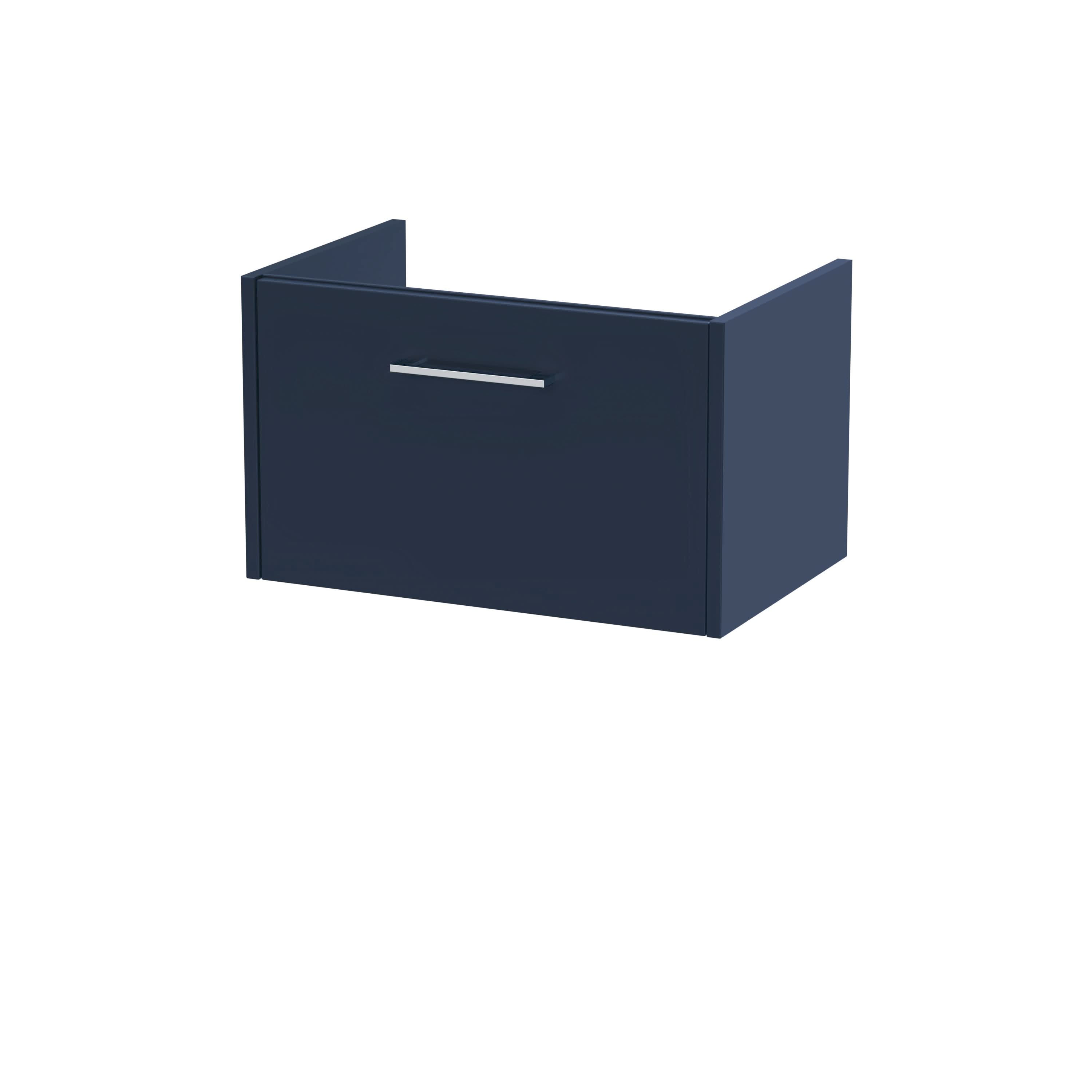 Hudson Reed Juno Wall Hung Vanity Unit, Durable Soft Close Drawer with D Shape Handle Cabinet for Compact Bathroom in Midnight Blue Textured Woodgrain Finish, 600mm