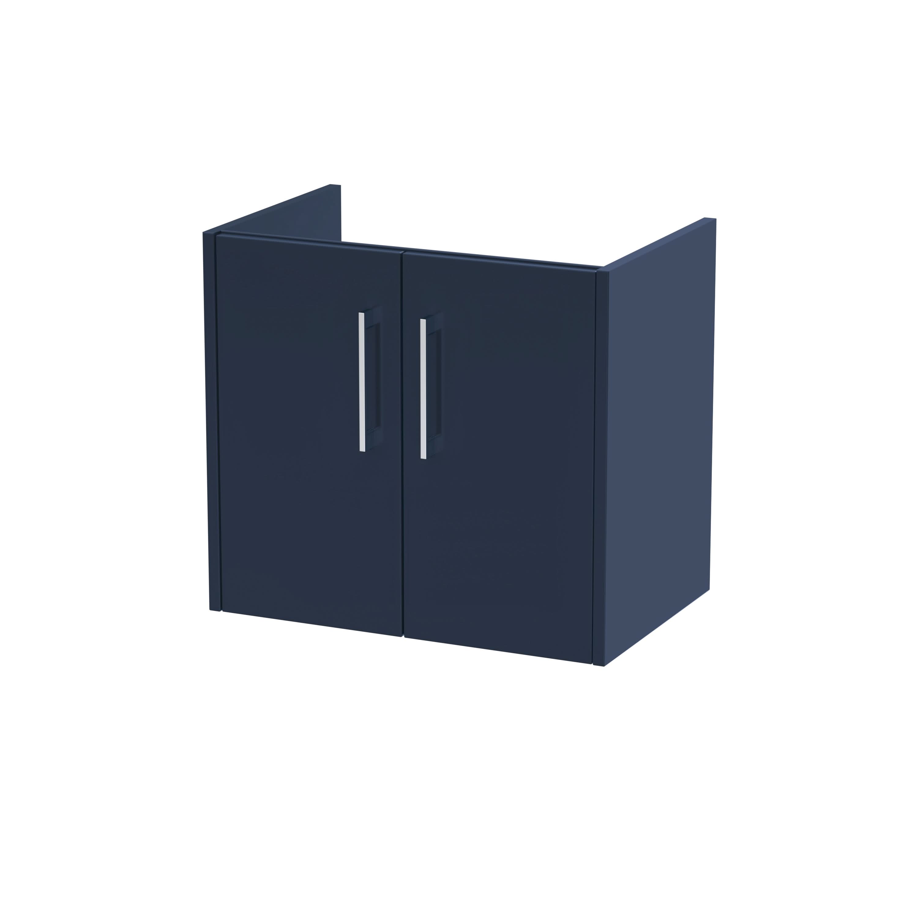 Hudson Reed Juno Wall Hung Vanity Unit, Durable 2 Soft Close Door with D Shape Handle Cabinet for Compact Bathroom in Midnight Blue Textured Woodgrain Finish, 600mm