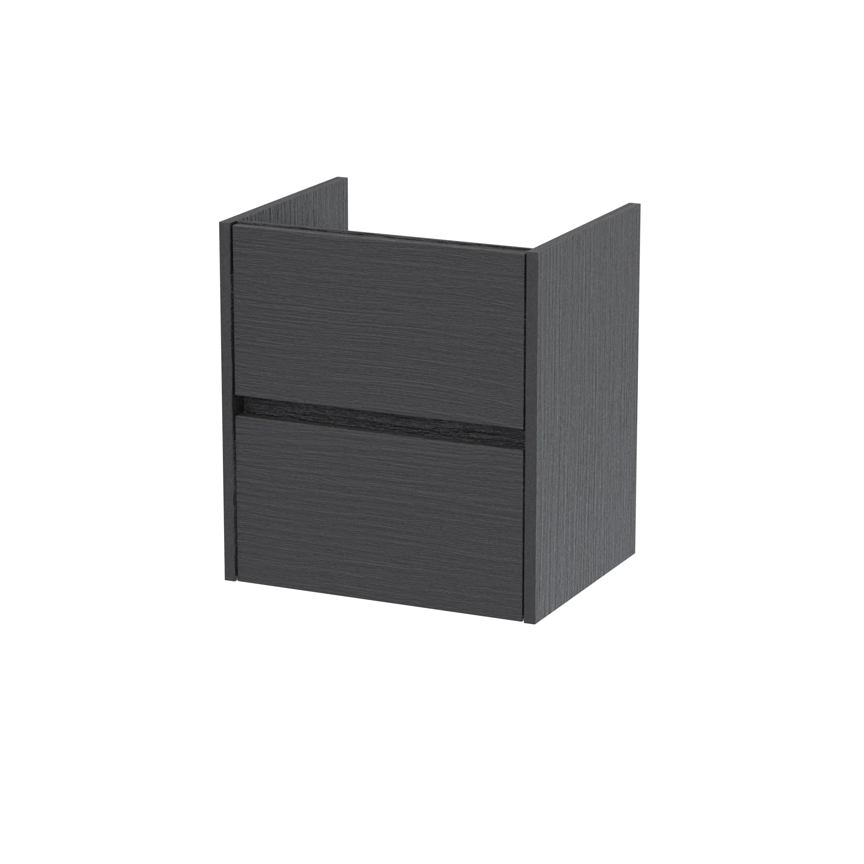Hudson Reed Havana Wall Hung Vanity Unit, Durable 2 Soft Close Drawer Handless Storage Bathroom Vanity Units with Basin Option in Graphite Grey Woodgrain Finish, 500mm