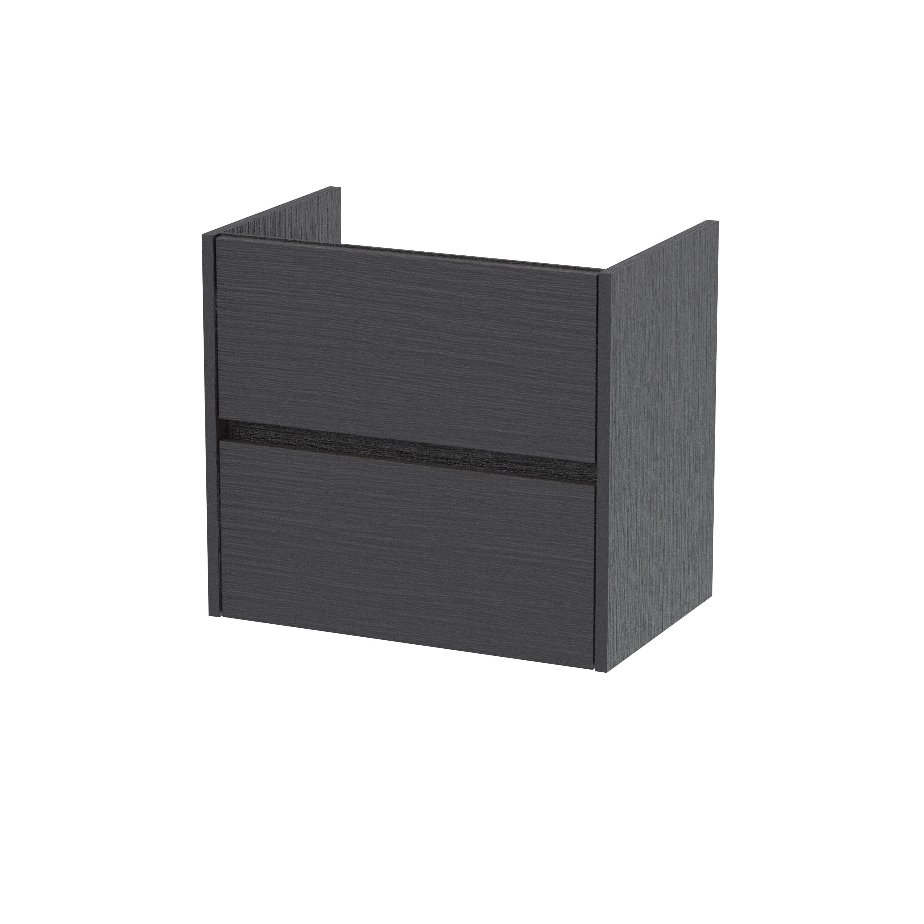 Hudson Reed Havana Wall Hung Vanity Unit, Durable 2 Soft Close Drawer Handless Storage Bathroom Vanity Units with Basin Option in Graphite Grey Woodgrain Finish, 600mm