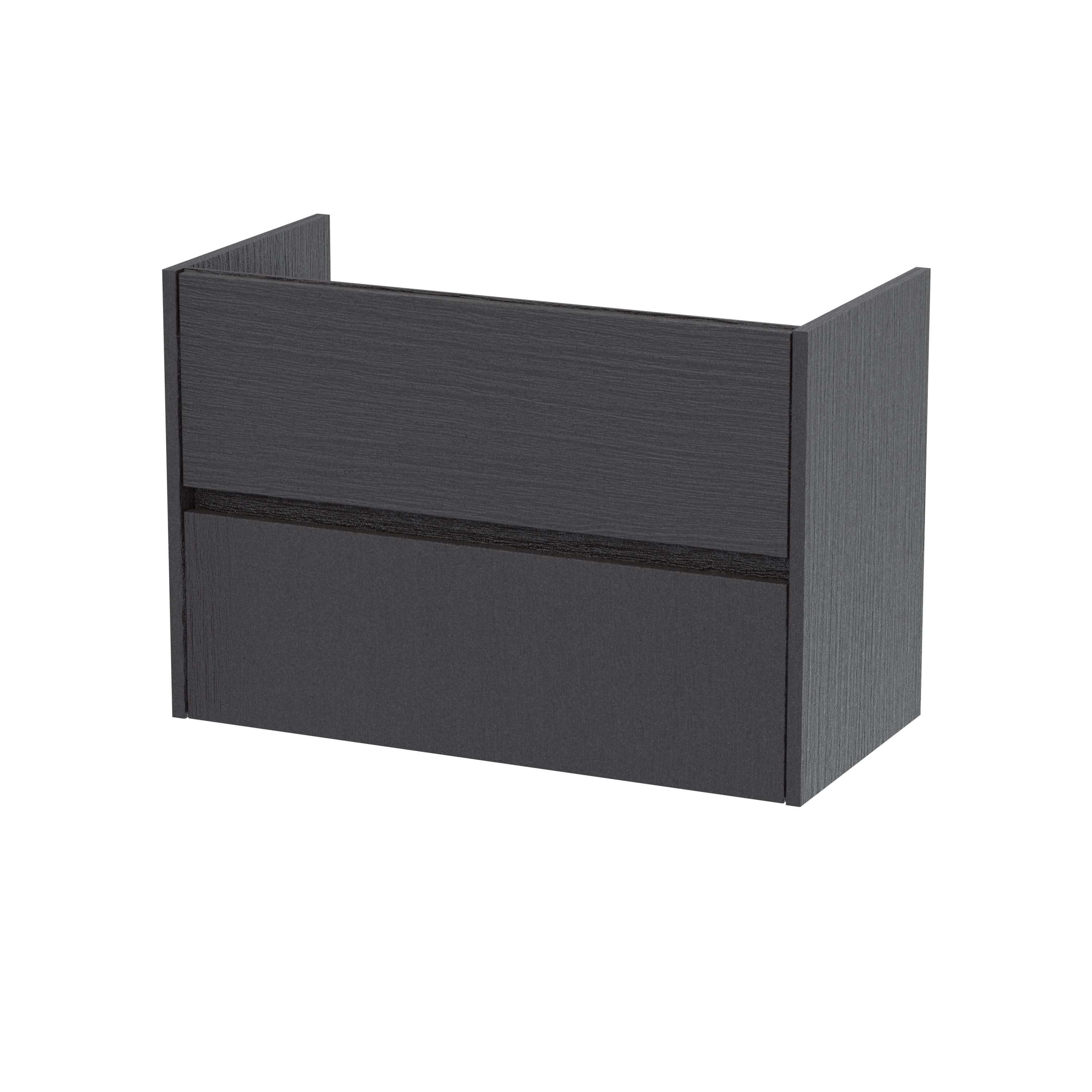 Hudson Reed Havana Wall Hung Vanity Unit, Durable 2 Soft Close Drawer Handless Storage Bathroom Vanity Units with Basin Option in Graphite Grey Woodgrain Finish, 800mm