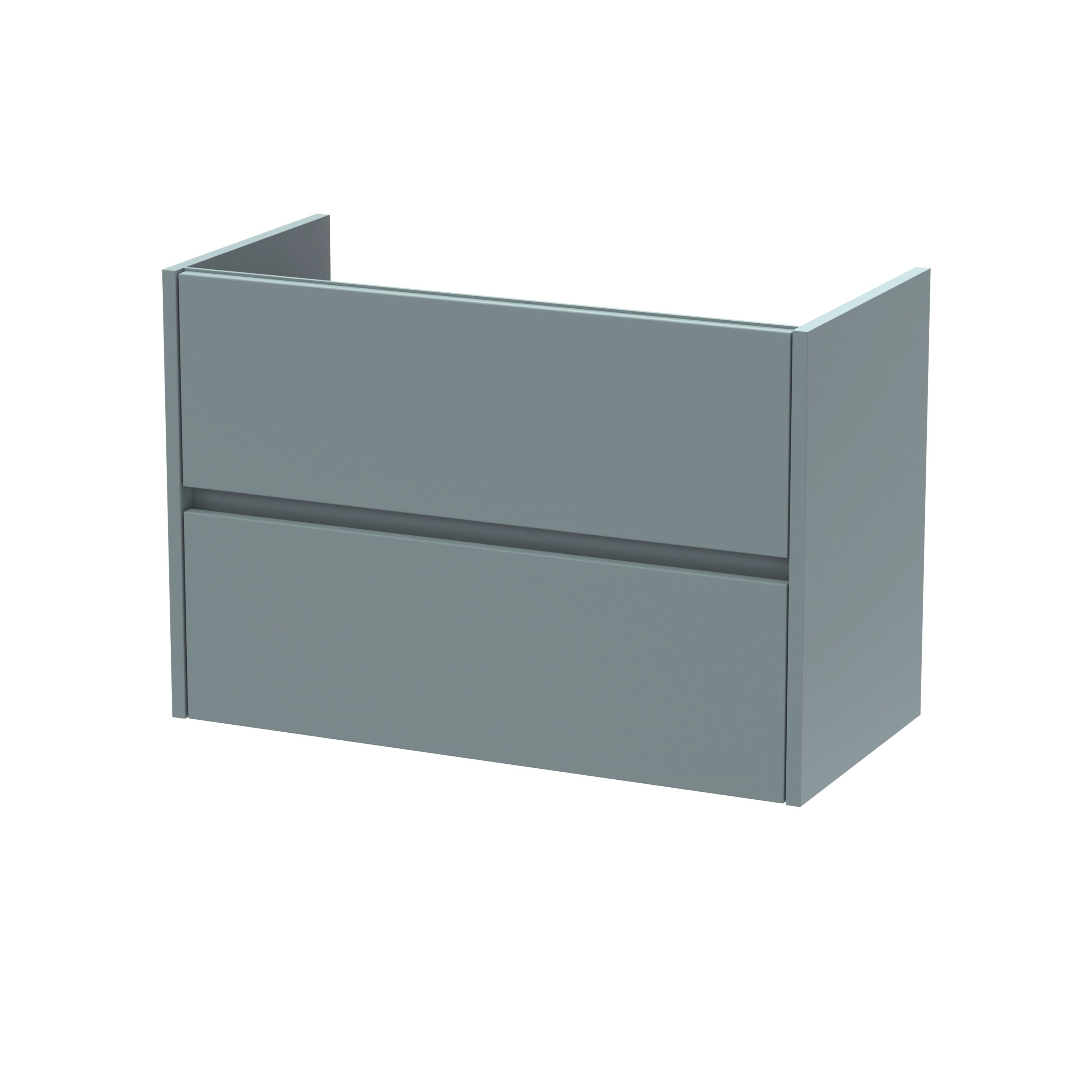 Hudson Reed Havana Wall Hung Vanity Unit, Durable 2 Soft Close Drawer Handless Storage Bathroom Vanity Units with Basin Option in Coastal Grey Woodgrain Finish, 800mm