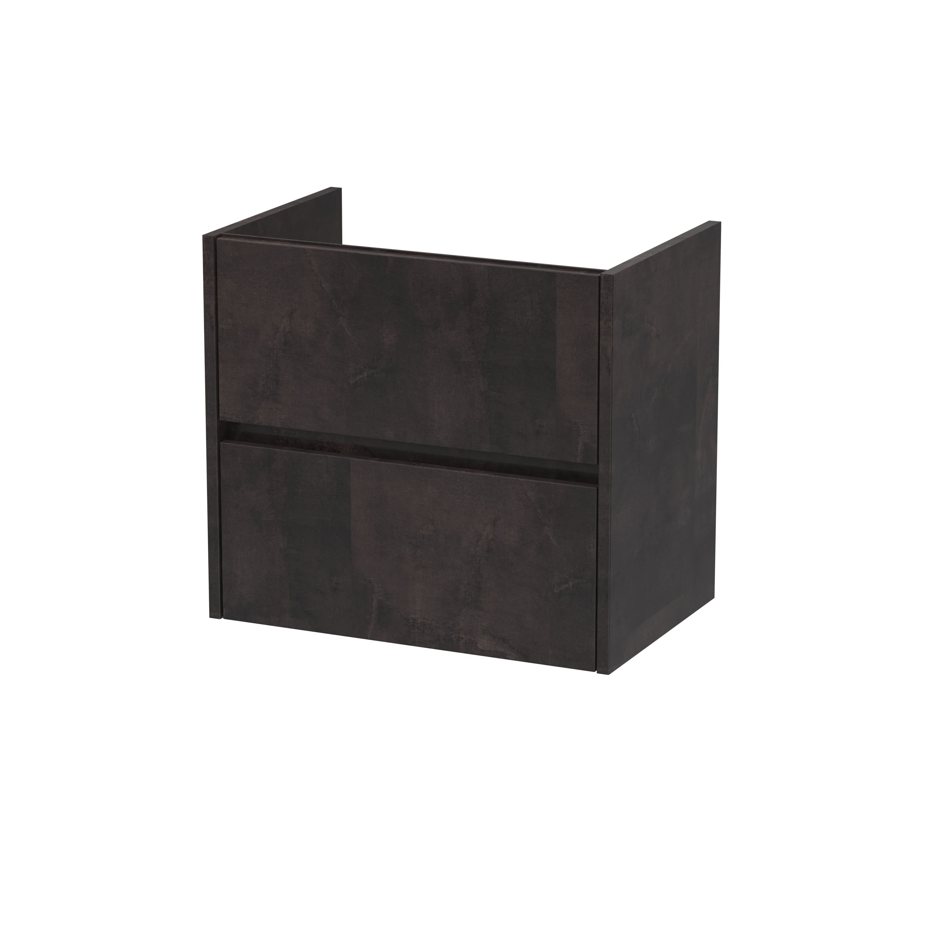 Hudson Reed Havana Wall Hung Vanity Unit, Durable 2 Soft Close Drawer Handless Storage Bathroom Vanity Units with Basin Option in Metallic Slate Woodgrain Finish, 600mm