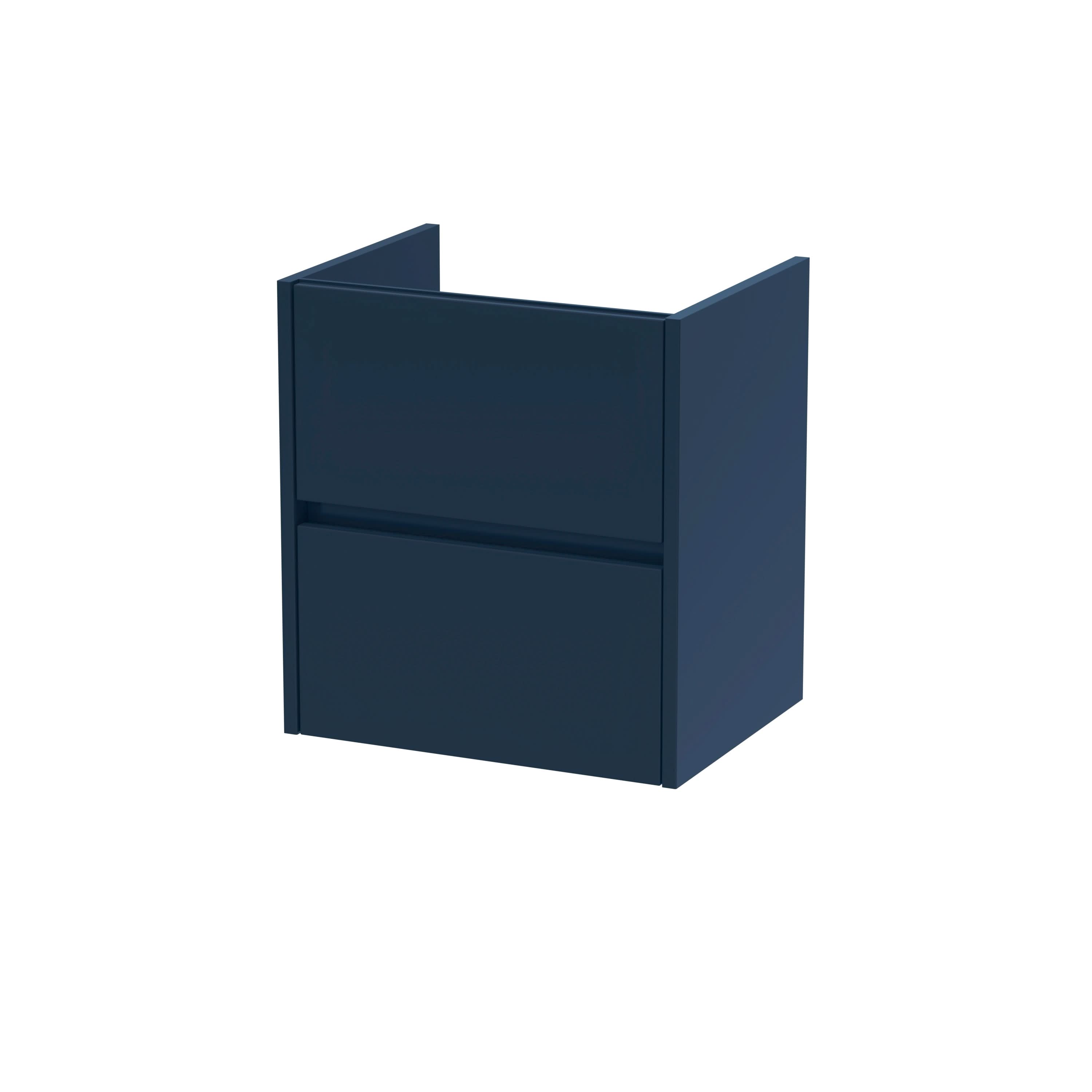 Hudson Reed Havana Wall Hung Vanity Unit, Durable 2 Soft Close Drawer Handless Storage Bathroom Vanity Units with Basin Option in Midnight Blue Woodgrain Finish, 500mm