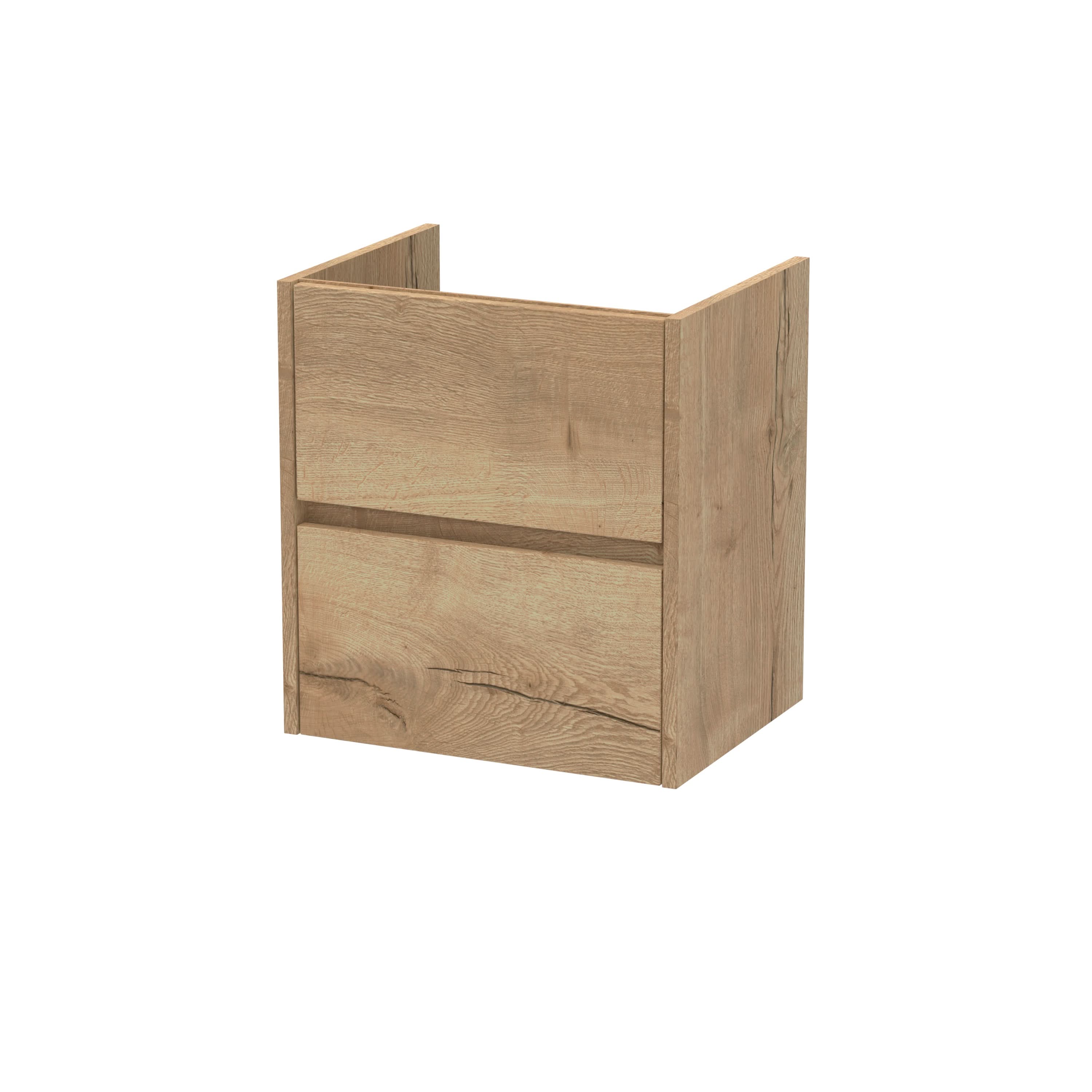 Hudson Reed Havana Wall Hung Vanity Unit, Durable 2 Soft Close Drawer Handless Storage Bathroom Vanity Units with Basin Option in Autumn Oak Woodgrain Finish, 500mm