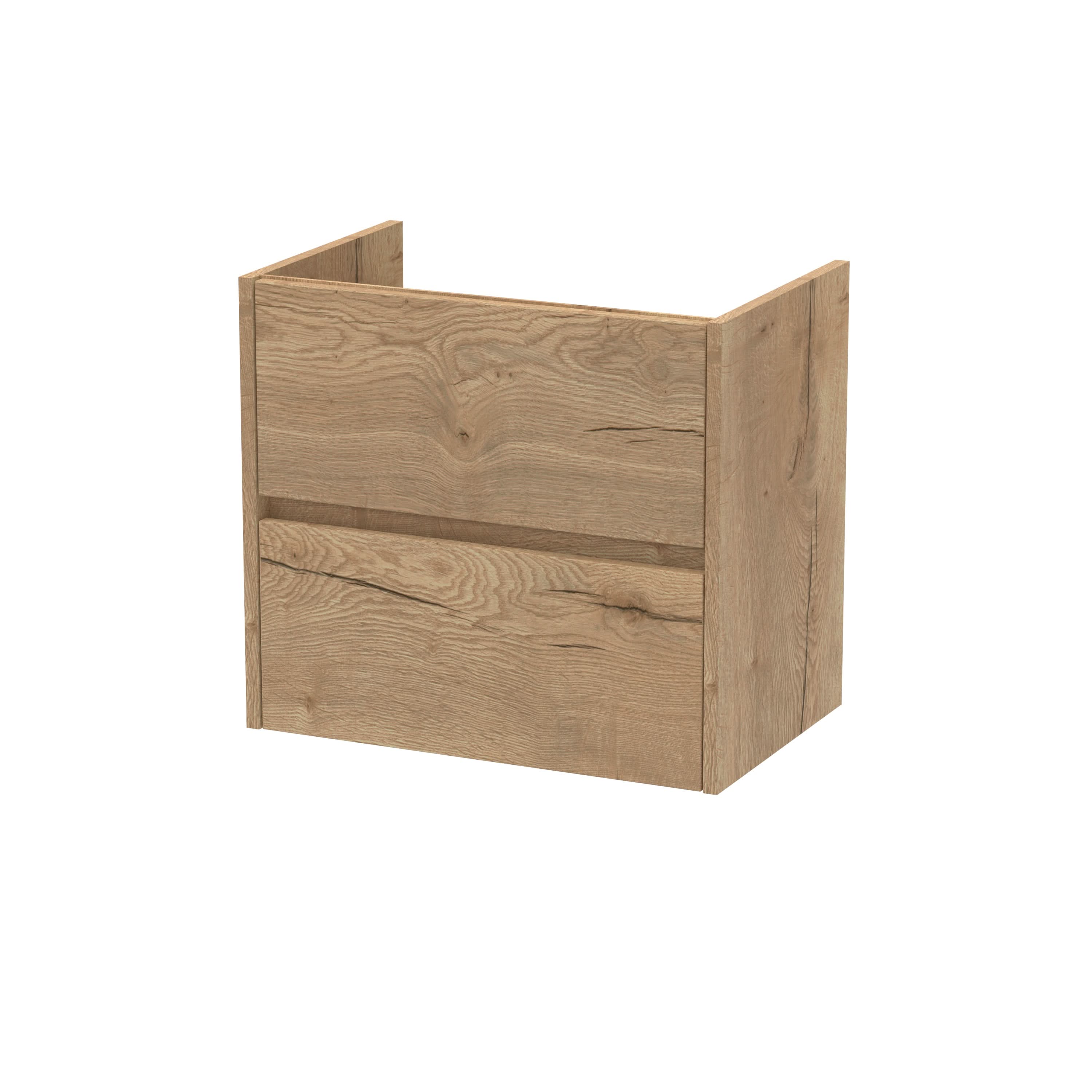 Hudson Reed Havana Wall Hung Vanity Unit, Durable 2 Soft Close Drawer Handless Storage Bathroom Vanity Units with Basin Option in Autumn Oak Woodgrain Finish, 600mm