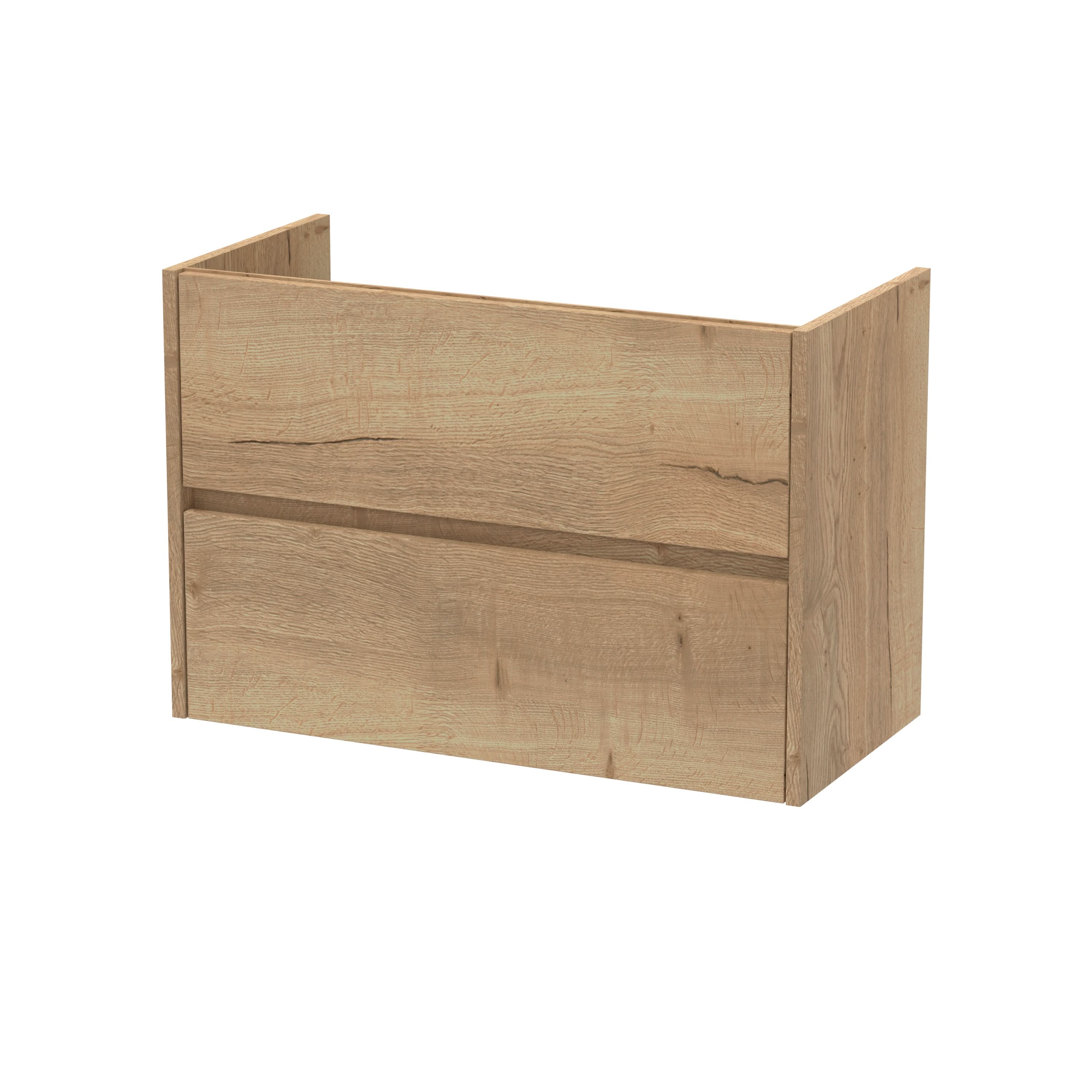 Hudson Reed Havana Wall Hung Vanity Unit, Durable 2 Soft Close Drawer Handless Storage Bathroom Vanity Units with Basin Option in Autumn Oak Woodgrain Finish, 800mm