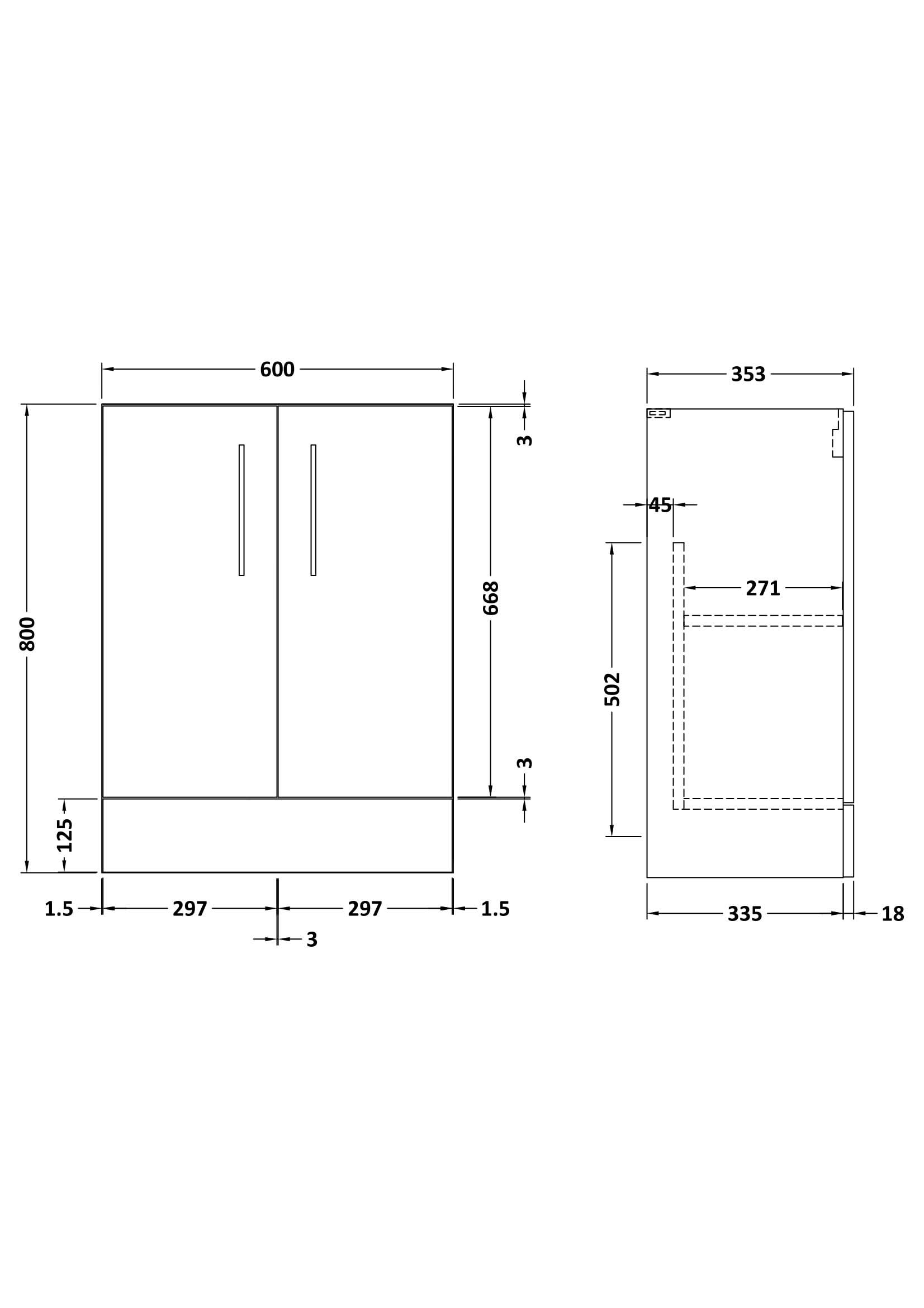 Hudson Reed Arno Compact Floor Standing Vanity Unit, Durable 2 Soft Close Doors with D-Shape Handles Sink Storage for Modern Bathrooms in Gloss White Finish, 600mm
