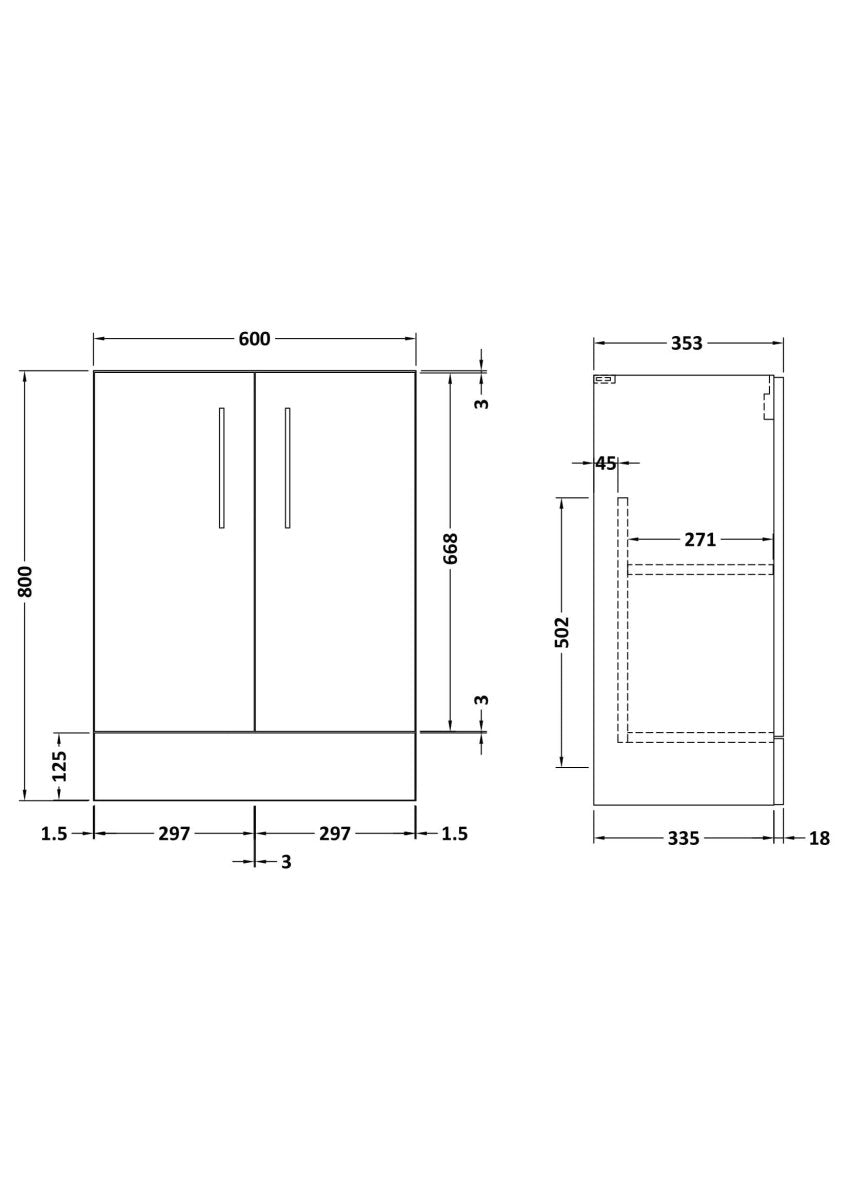 Hudson Reed Arno Compact Floor Standing Vanity Unit, Durable 2 Soft Close Doors with D-Shape Handles Sink Storage for Modern Bathrooms in Gloss White Finish, 600mm