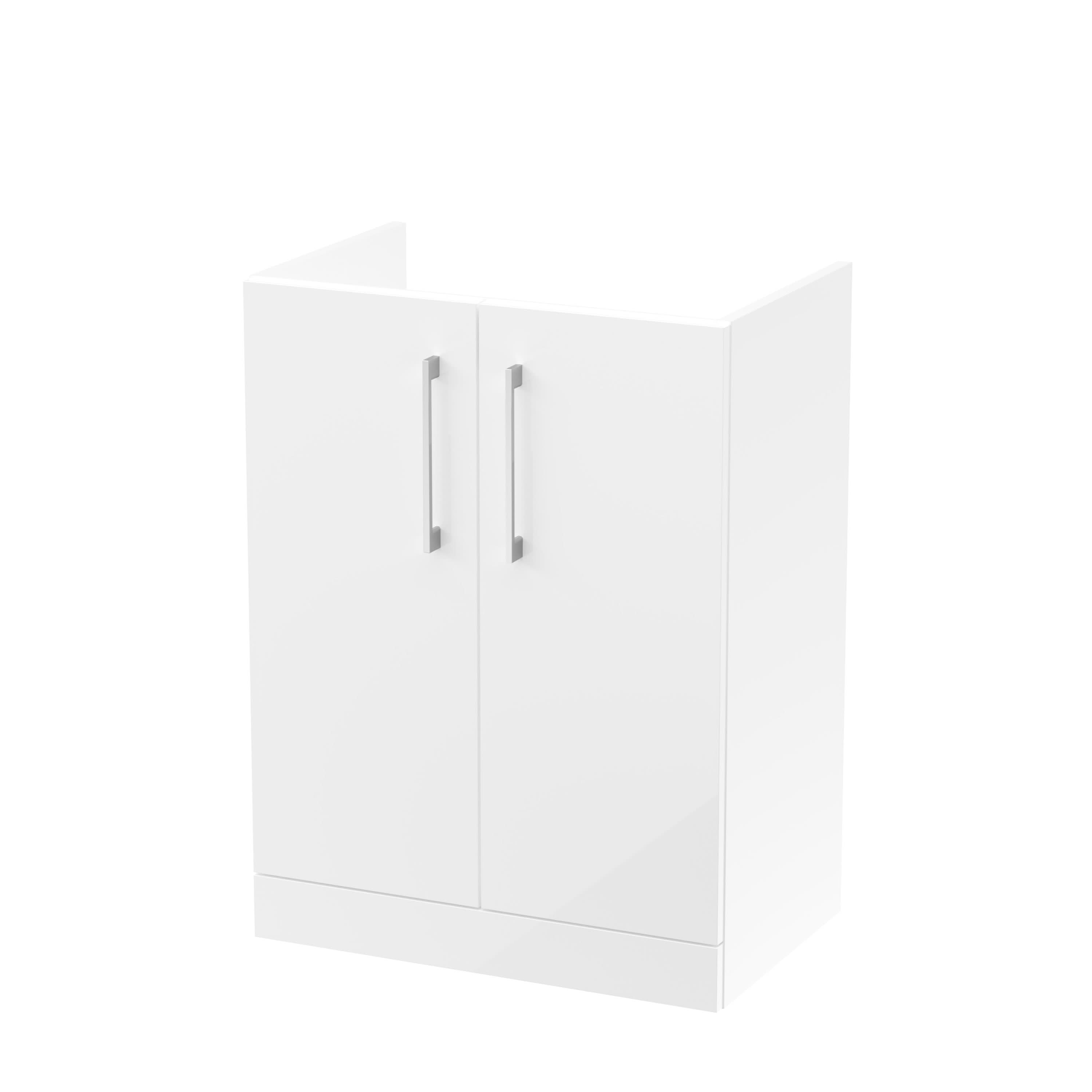 Hudson Reed Arno Floor Standing Vanity Unit, Durable 2 Soft Close Door Bathroom Sink Vanity Unit with Shelf in Gloss White, 600mm