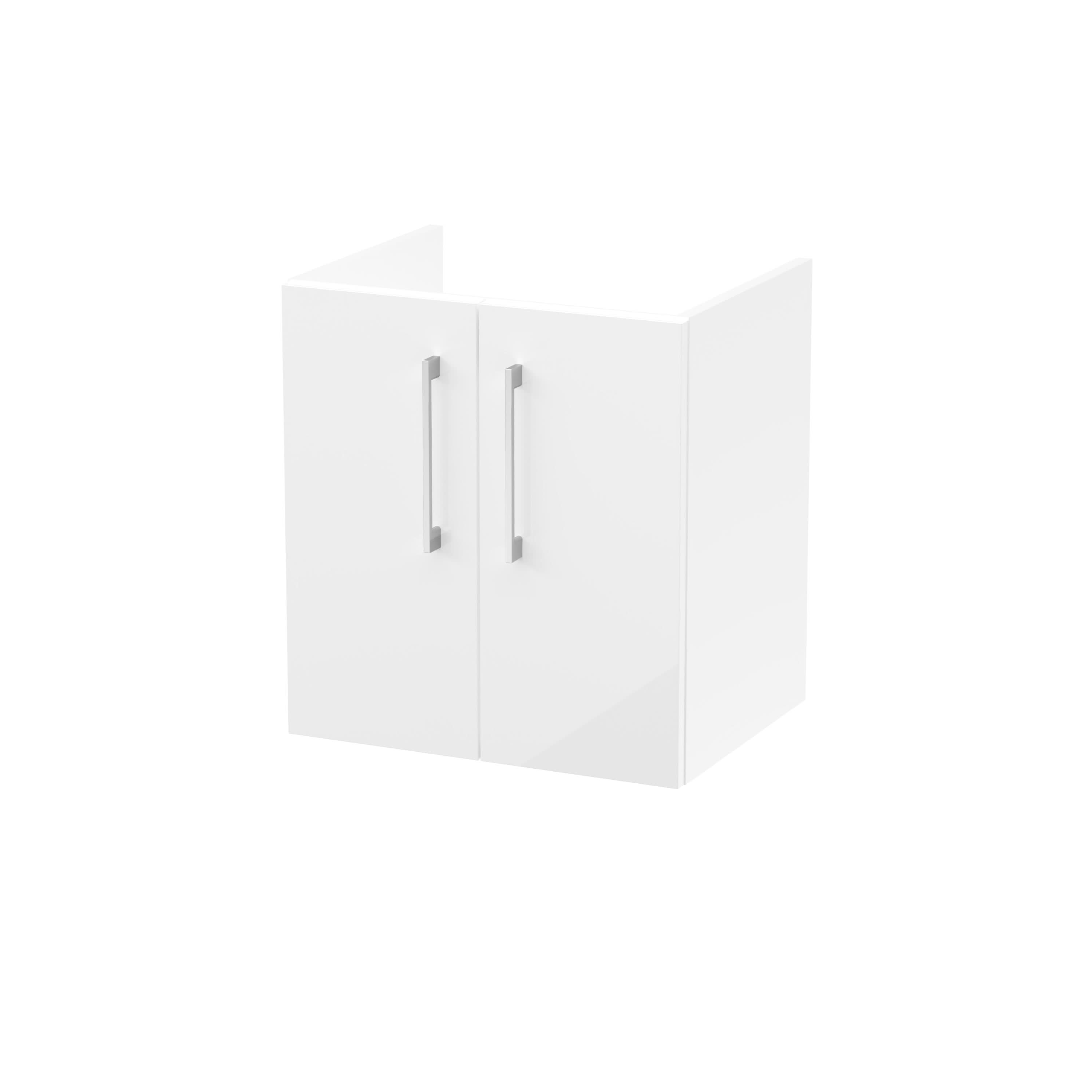 Hudson Reed Arno Wall Hung Vanity Unit, Durable 2 Soft Close Door Bathroom Sink Vanity Unit with Shelf in Gloss White, 500mm