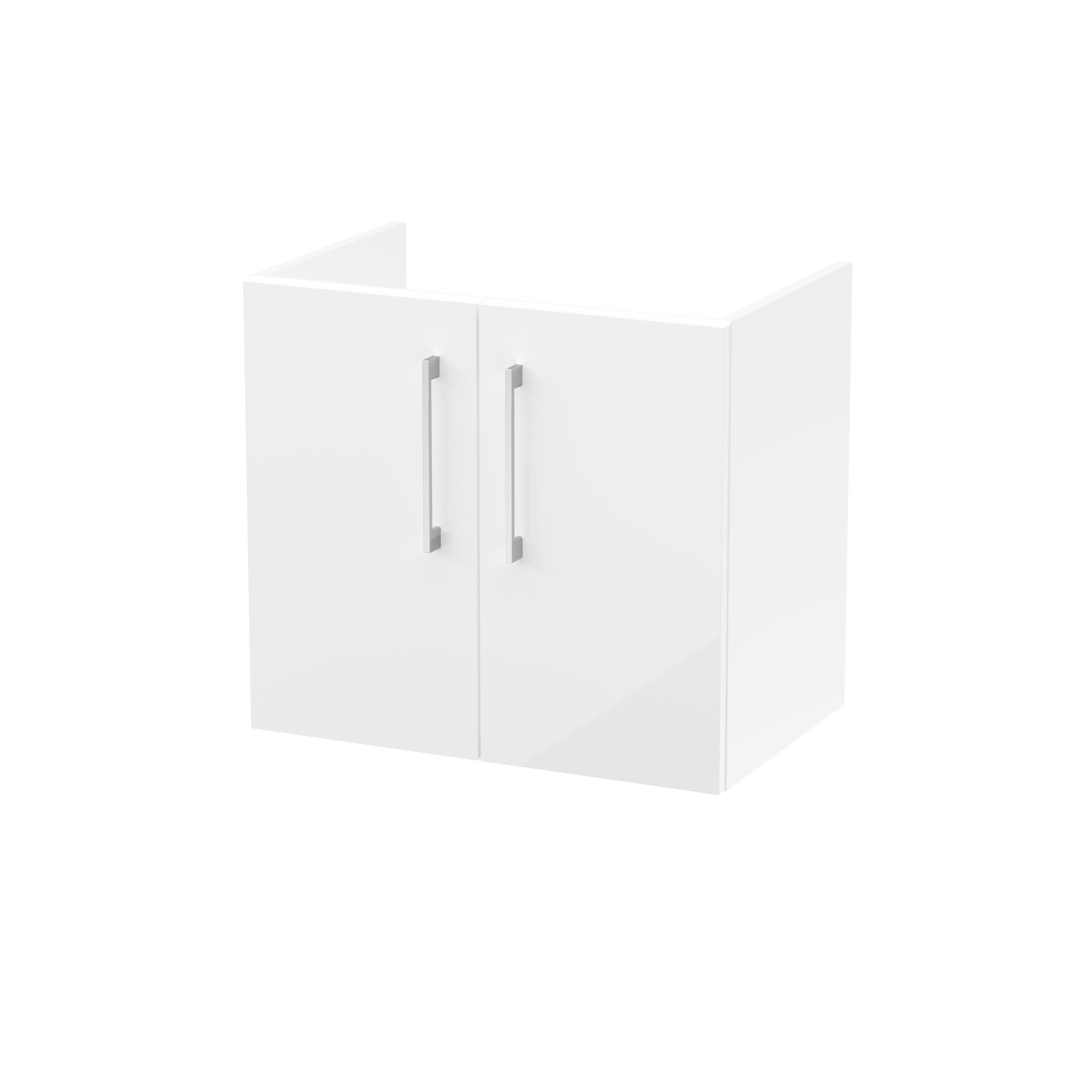 Hudson Reed Arno Wall Hung Vanity Unit, Durable 2 Soft-Close Doors with D-Shape Handles Vanity Unit for Modern Bathroom or Cloakroom in Gloss White Finish, 600mm