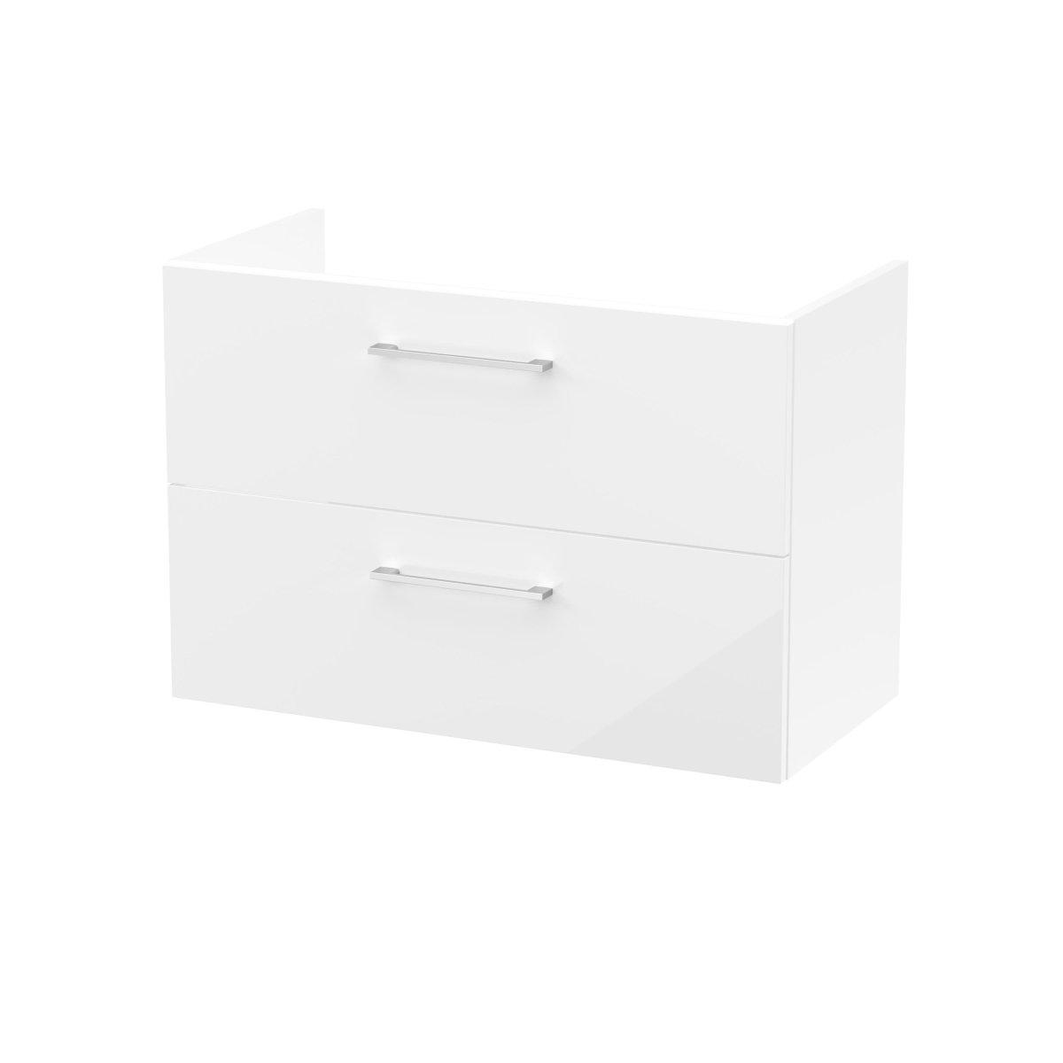 Hudson Reed Arno Wall Hung Vanity Unit, Durable 2 Soft-Close Drawers with D-Shape Handles Vanity Unit for Modern Bathroom or Cloakroom in Gloss White Finish, 800mm