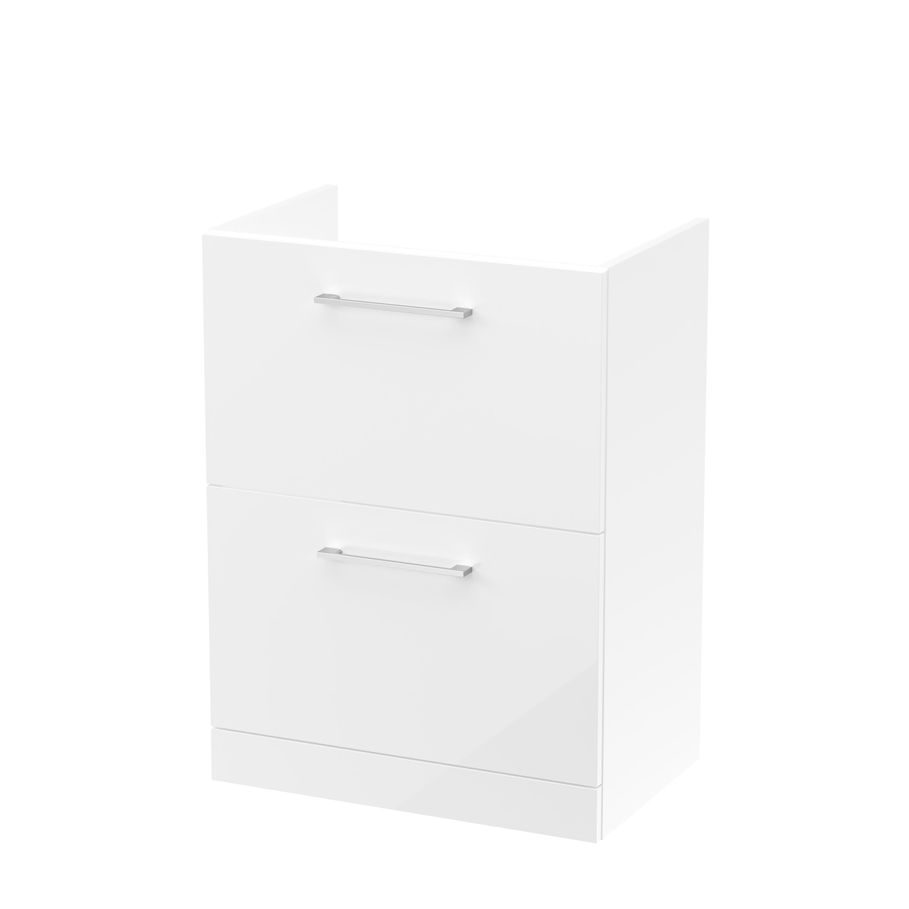Hudson Reed Arno Floor Standing Vanity Unit, Durable 2 Soft Close Drawer Bathroom Sink Vanity Unit with Shelf in Gloss White, 600mm