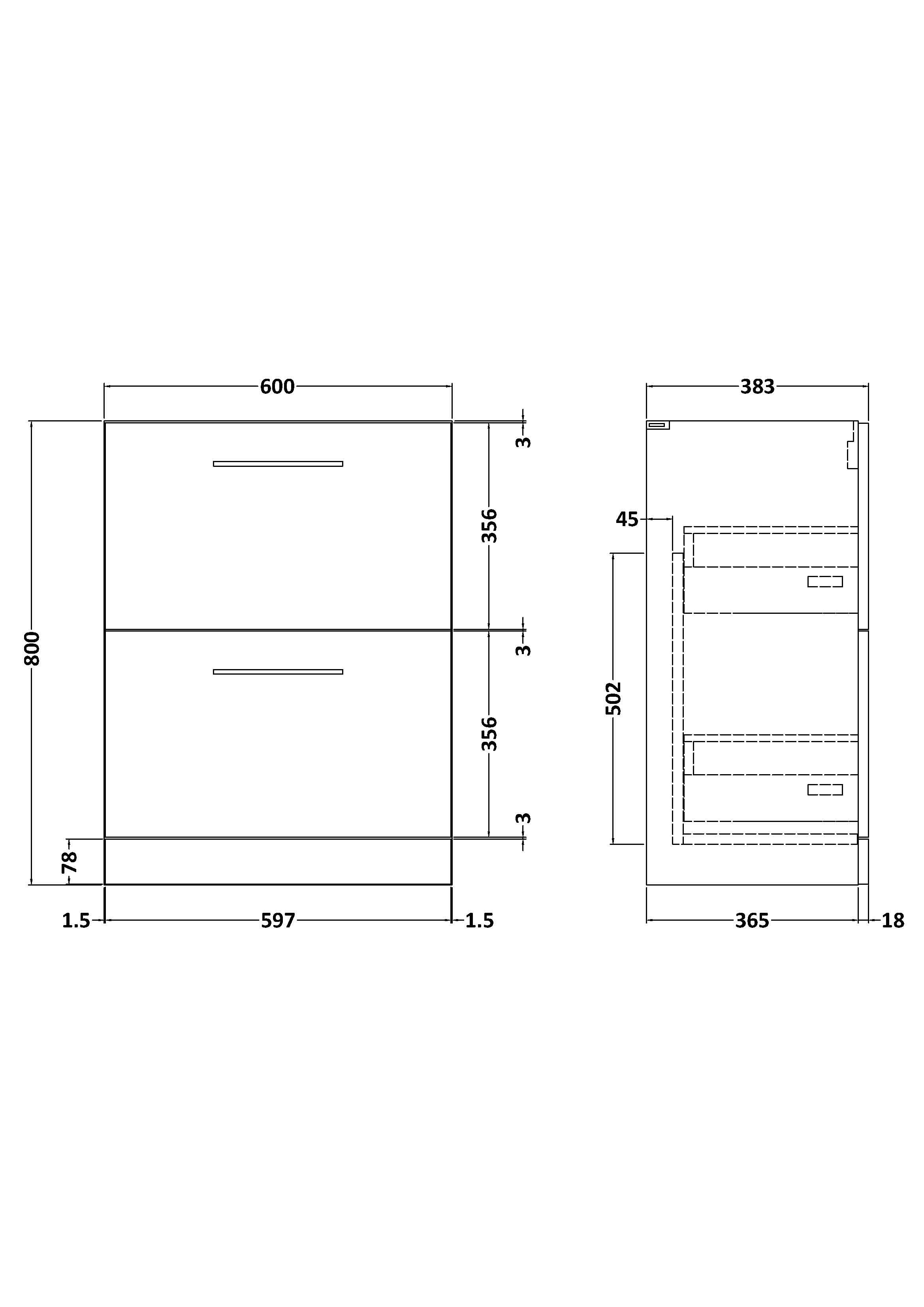Hudson Reed Arno Floor Standing Vanity Unit, Durable 2 Soft Close Drawer Bathroom Sink Vanity Unit with Shelf in Gloss White, 600mm