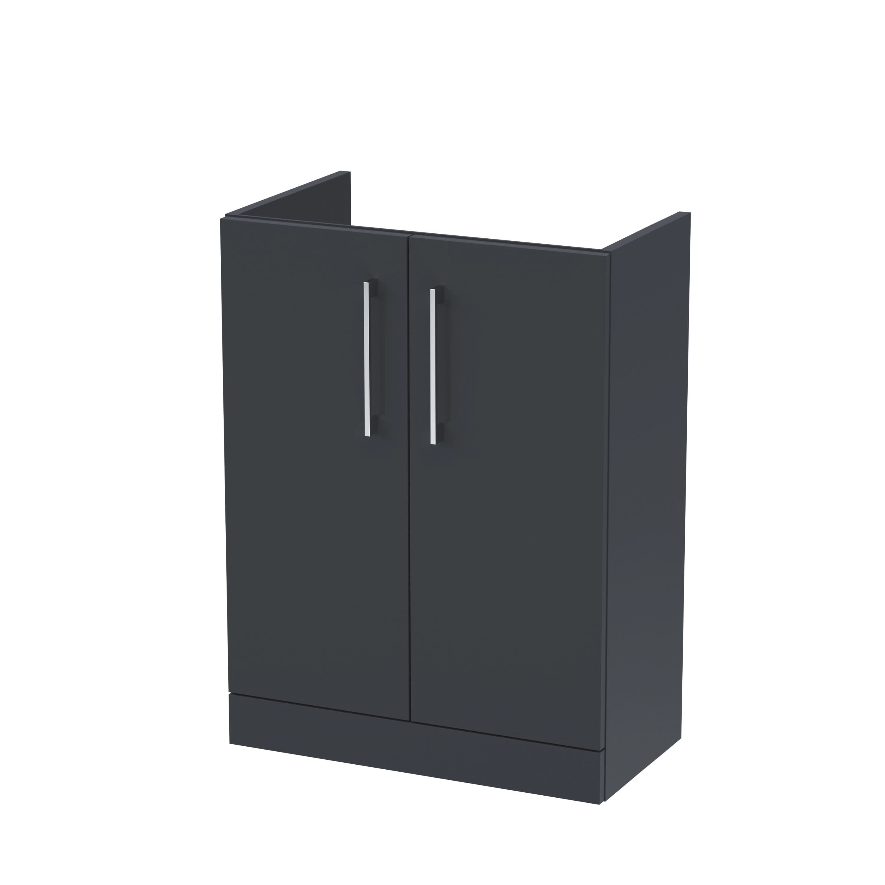 Hudson Reed Arno Compact Floor Standing Vanity Unit, Durable 2 Soft Close Door Bathroom Vanity Unit with Shelf in Soft Black, 600mm