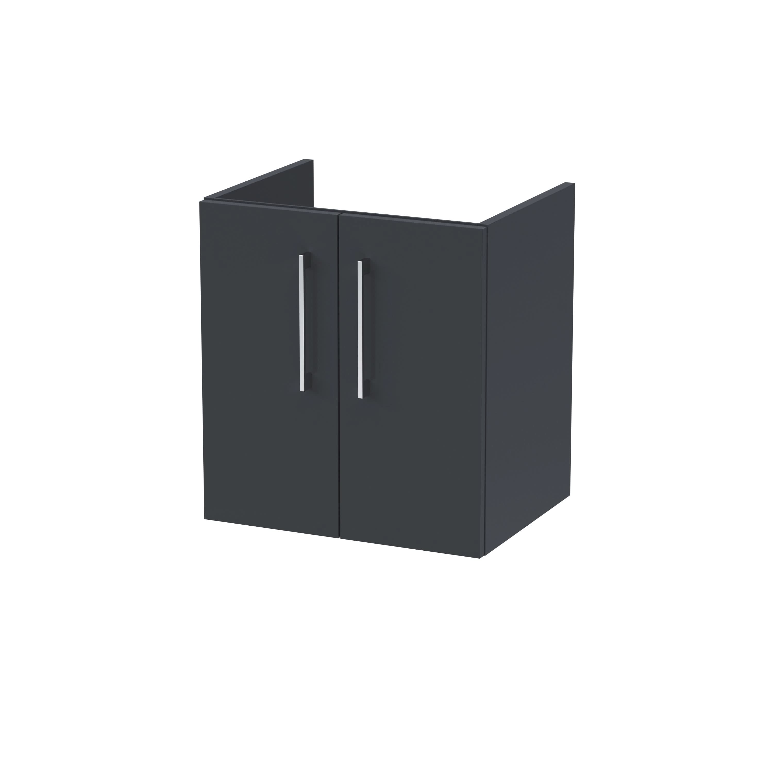 Hudson Reed Arno Wall Hung Vanity Unit, Durable 2 Soft Close Door Bathroom Sink Vanity Unit with Shelf in Soft Black, 500mm