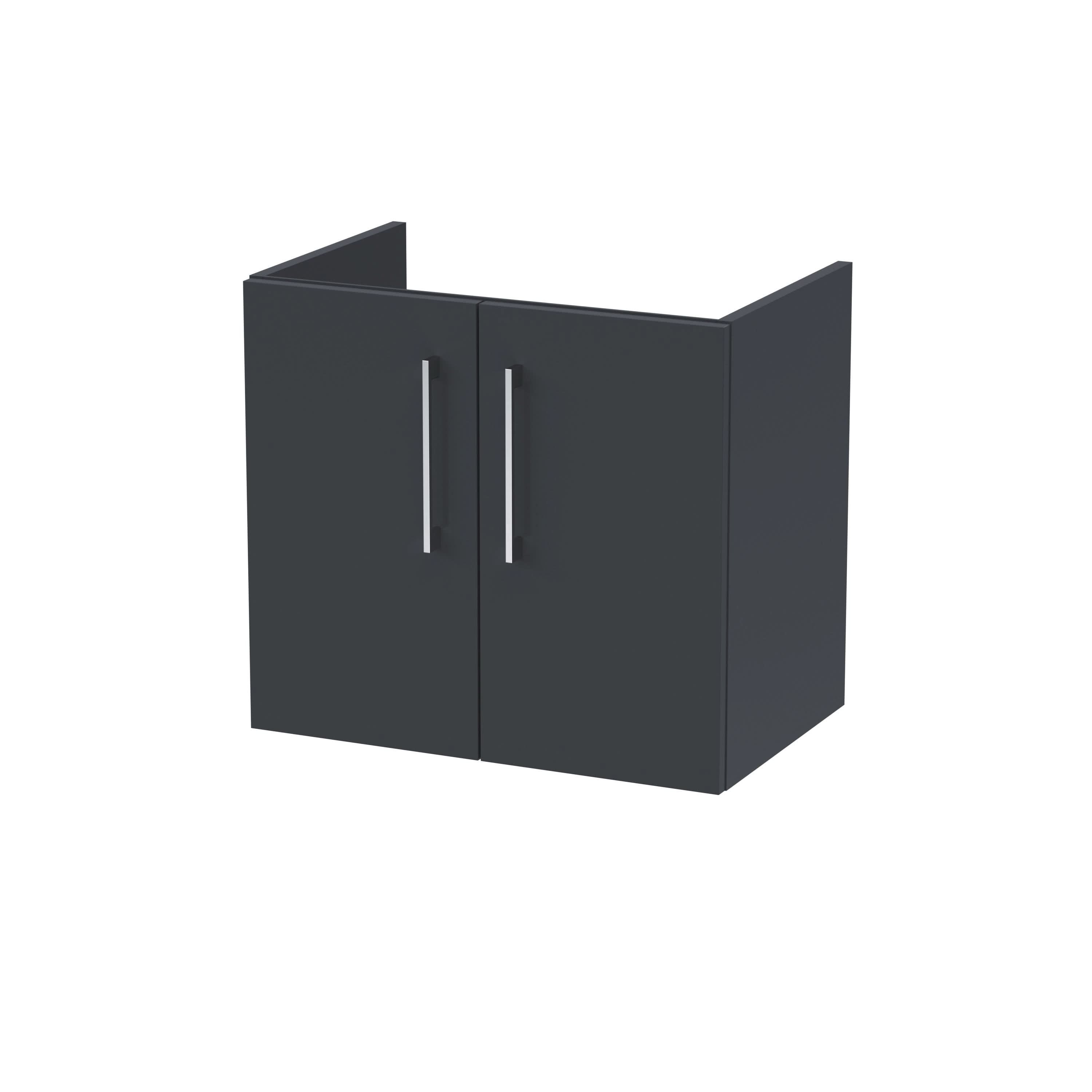 Hudson Reed Arno Wall Hung Vanity Unit, Durable 2 Soft-Close Doors with D-Shape Handles Vanity Unit for Modern Bathroom or Cloakroom in Soft Black Finish, 600mm