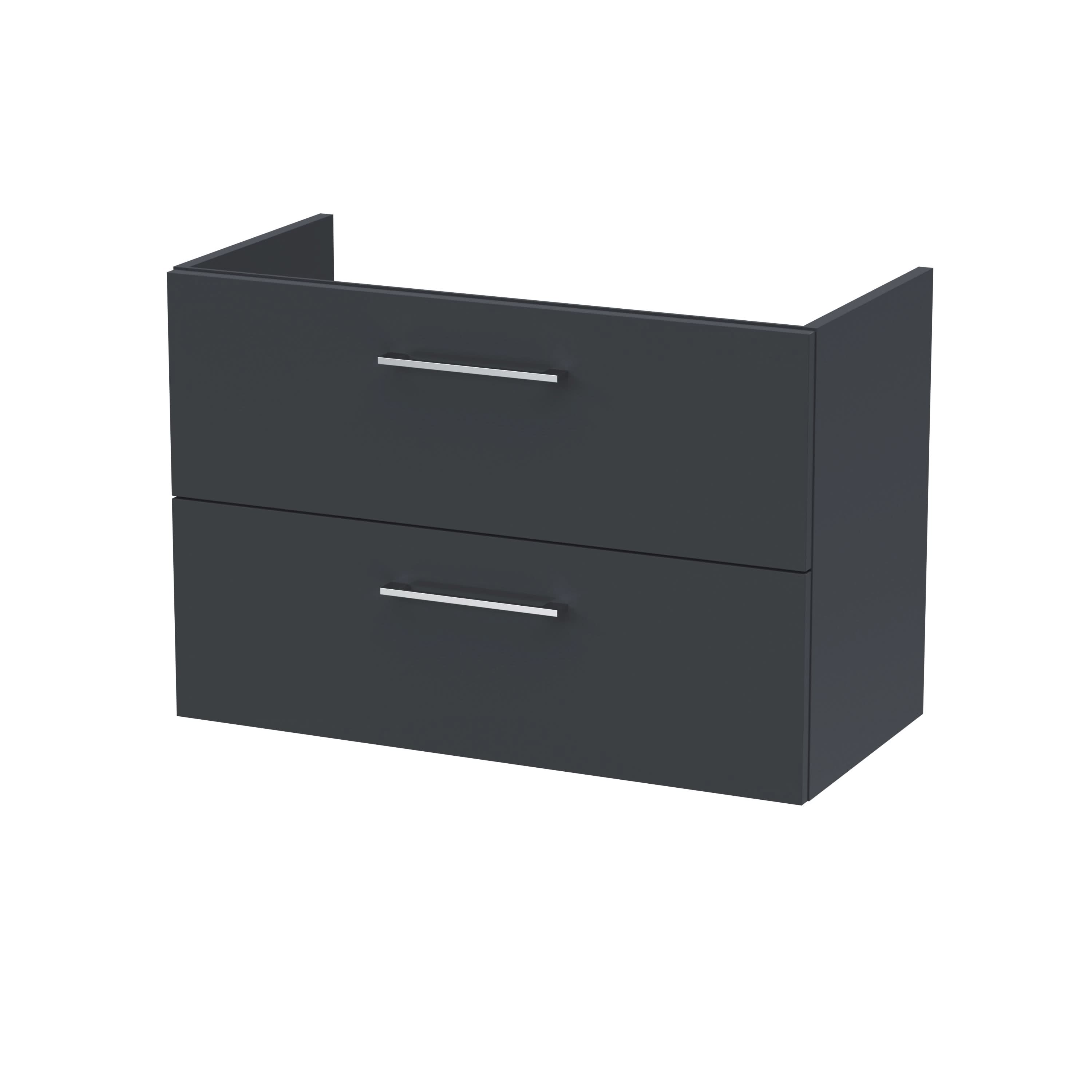 Hudson Reed Arno Wall Hung Vanity Unit, Durable 2 Soft Close Door Bathroom Sink Vanity Unit with Shelf in Soft Black, 800mm