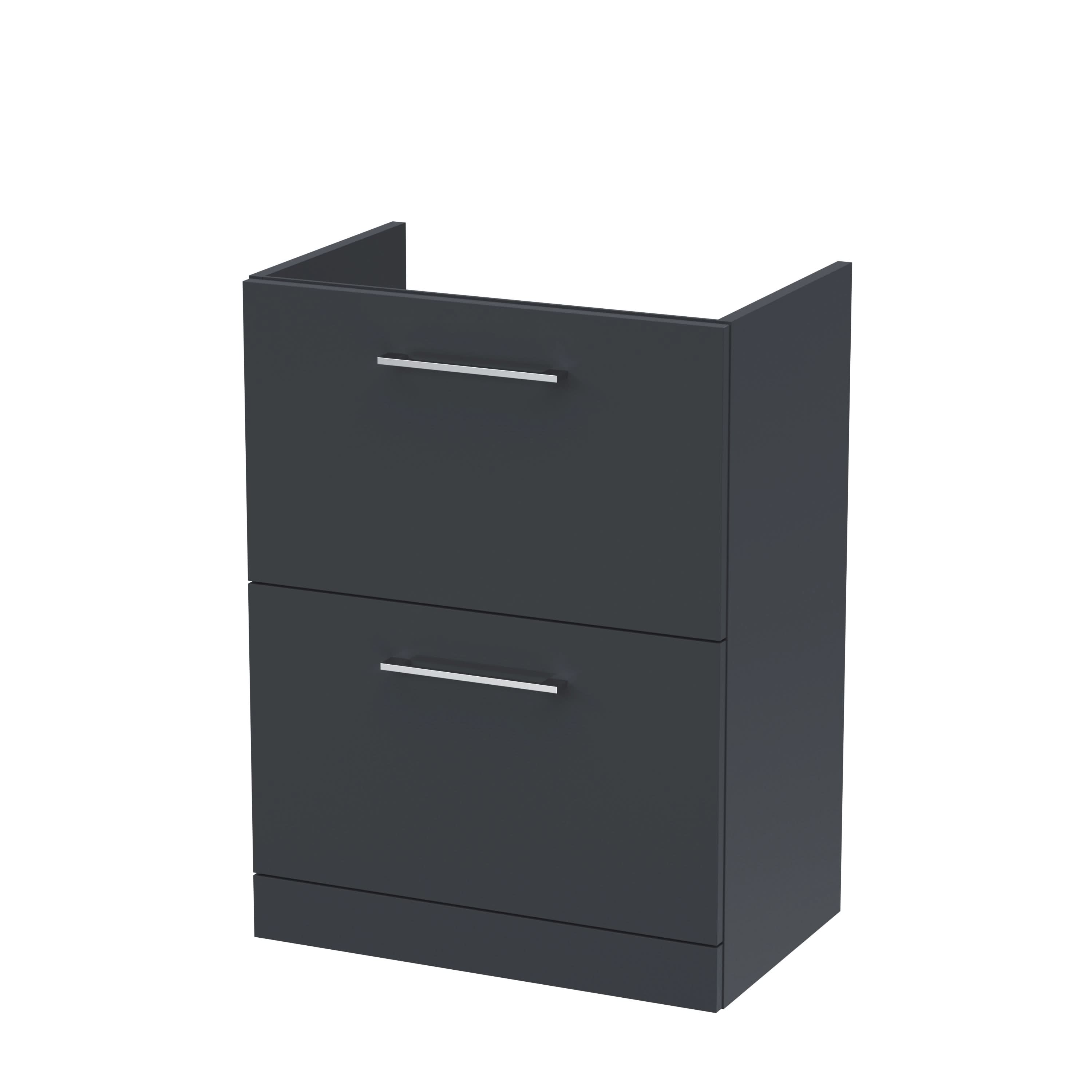Hudson Reed Arno Floor Standing Vanity Unit, Durable 2 Soft Close Drawer Bathroom Sink Vanity Unit with Shelf in Soft Black, 600mm