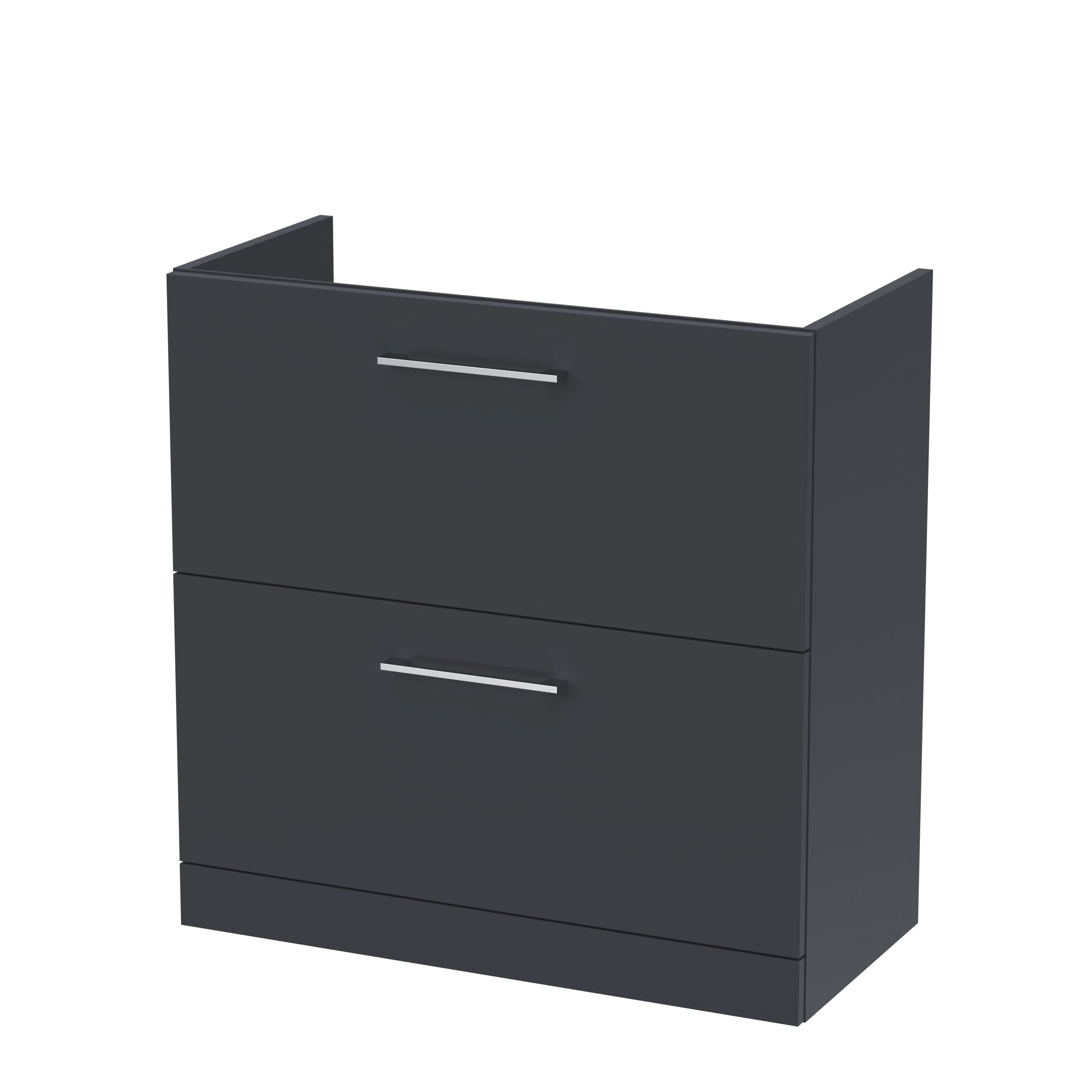 Hudson Reed Arno Floor Standing Vanity Unit, Durable 2 Soft Close Drawer Bathroom Sink Vanity Unit with Shelf in Soft Black, 800mm