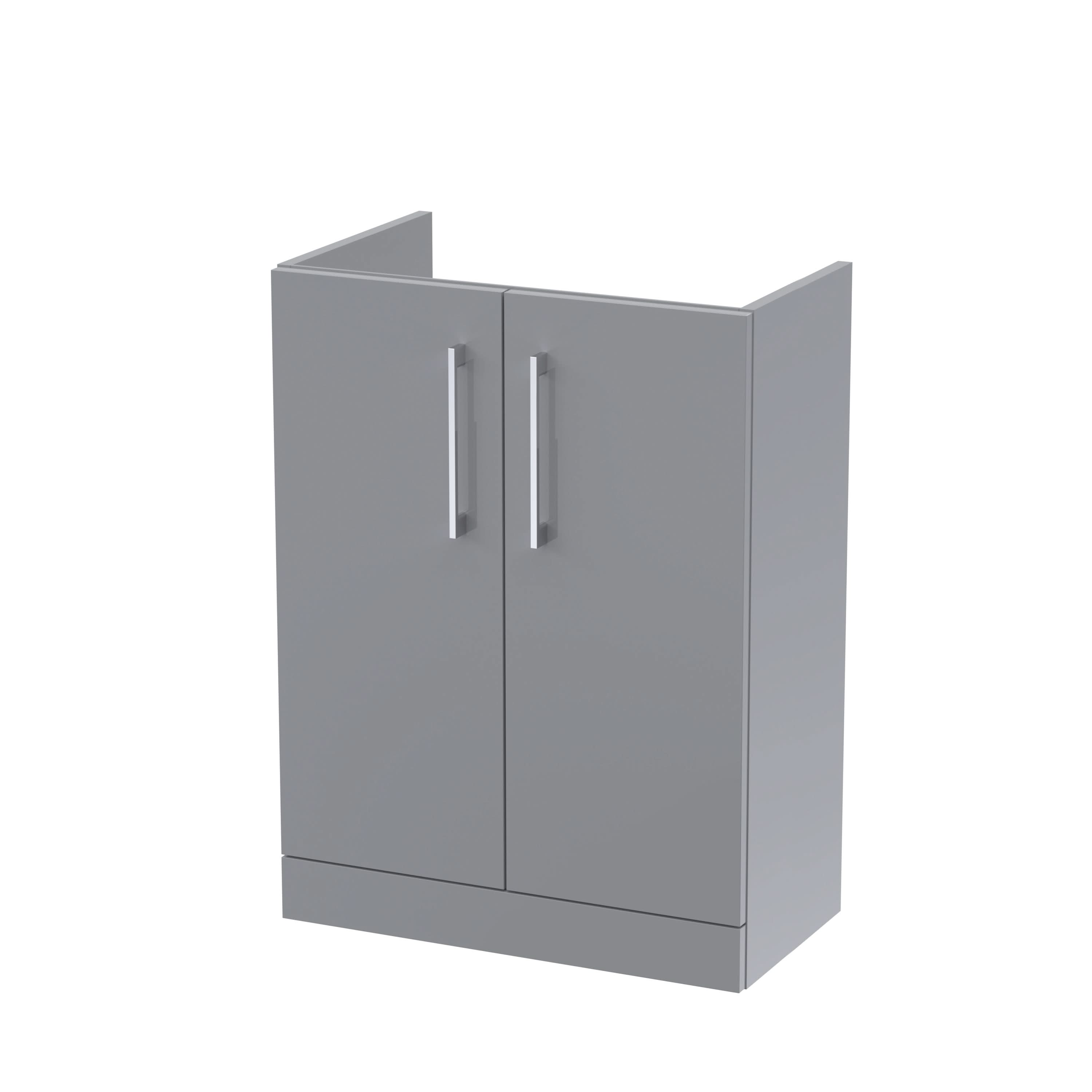 Hudson Reed Arno Compact Floor Standing Vanity Unit, Durable 2 Soft Close Door Bathroom Vanity Unit with Shelf in  Satin Grey, 600mm