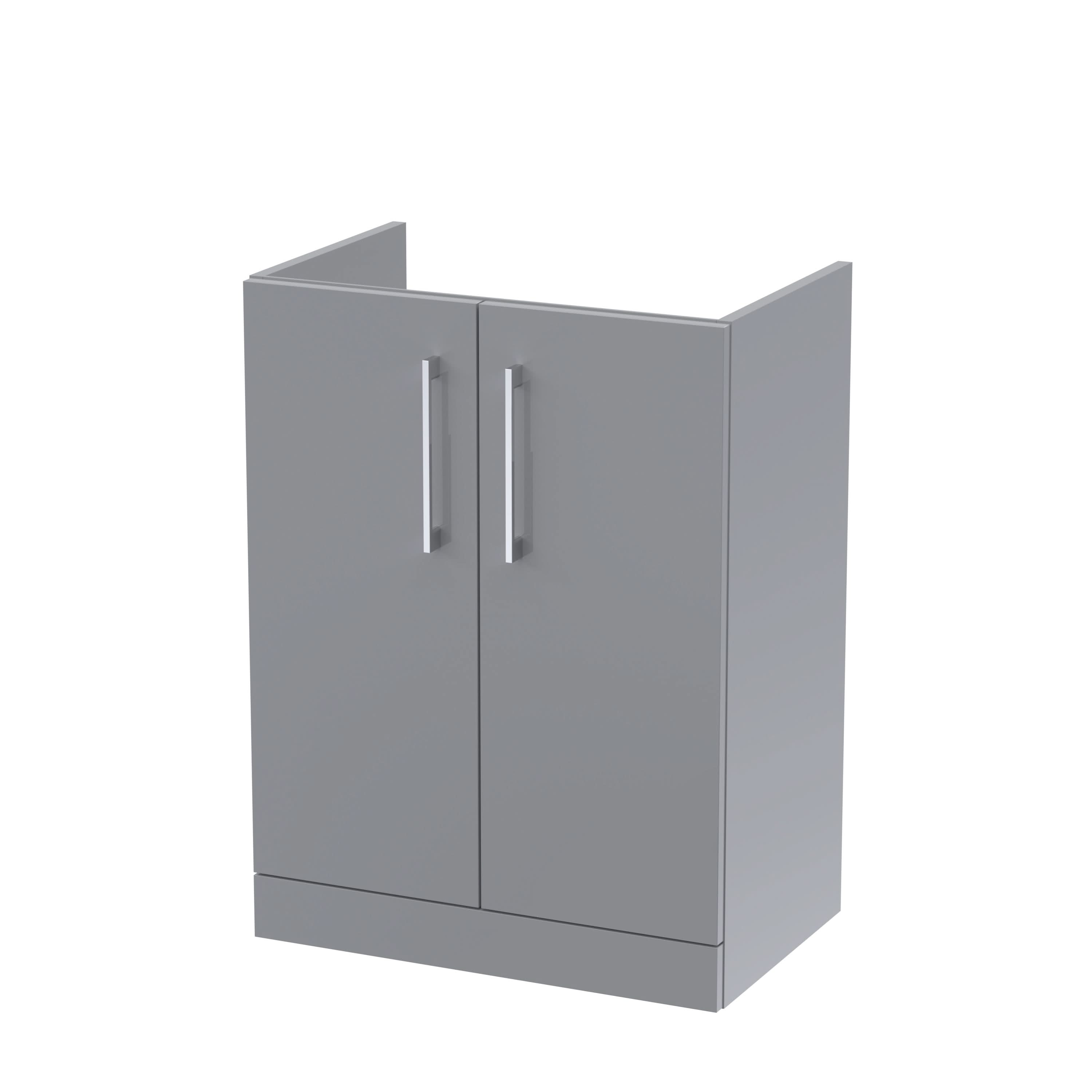 Hudson Reed Arno Floor Standing Vanity Unit, Durable 2 Soft Close Door Bathroom Sink Vanity Unit with Shelf in  Satin Grey, 600mm