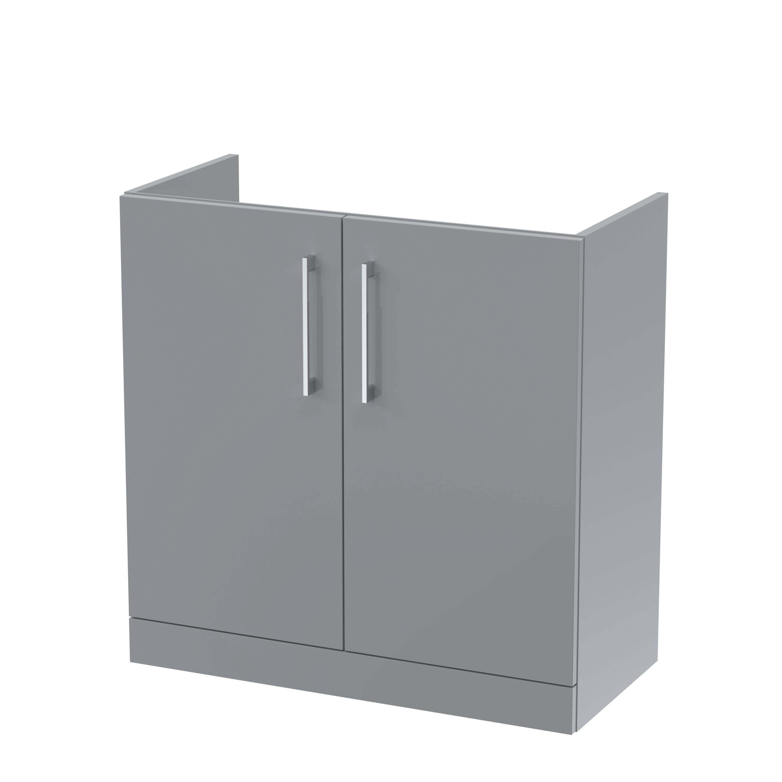 Hudson Reed Arno Floor Standing Vanity Unit, Durable 2 Soft Close Door Bathroom Sink Vanity Unit with Shelf in  Satin Grey, 800mm