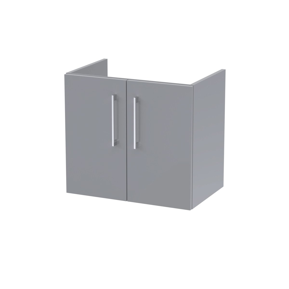 Hudson Reed Arno Wall Hung Vanity Unit, Durable 2 Soft-Close Doors with D-Shape Handles Vanity Unit for Modern Bathroom or Cloakroom in Satin Grey Finish, 600mm