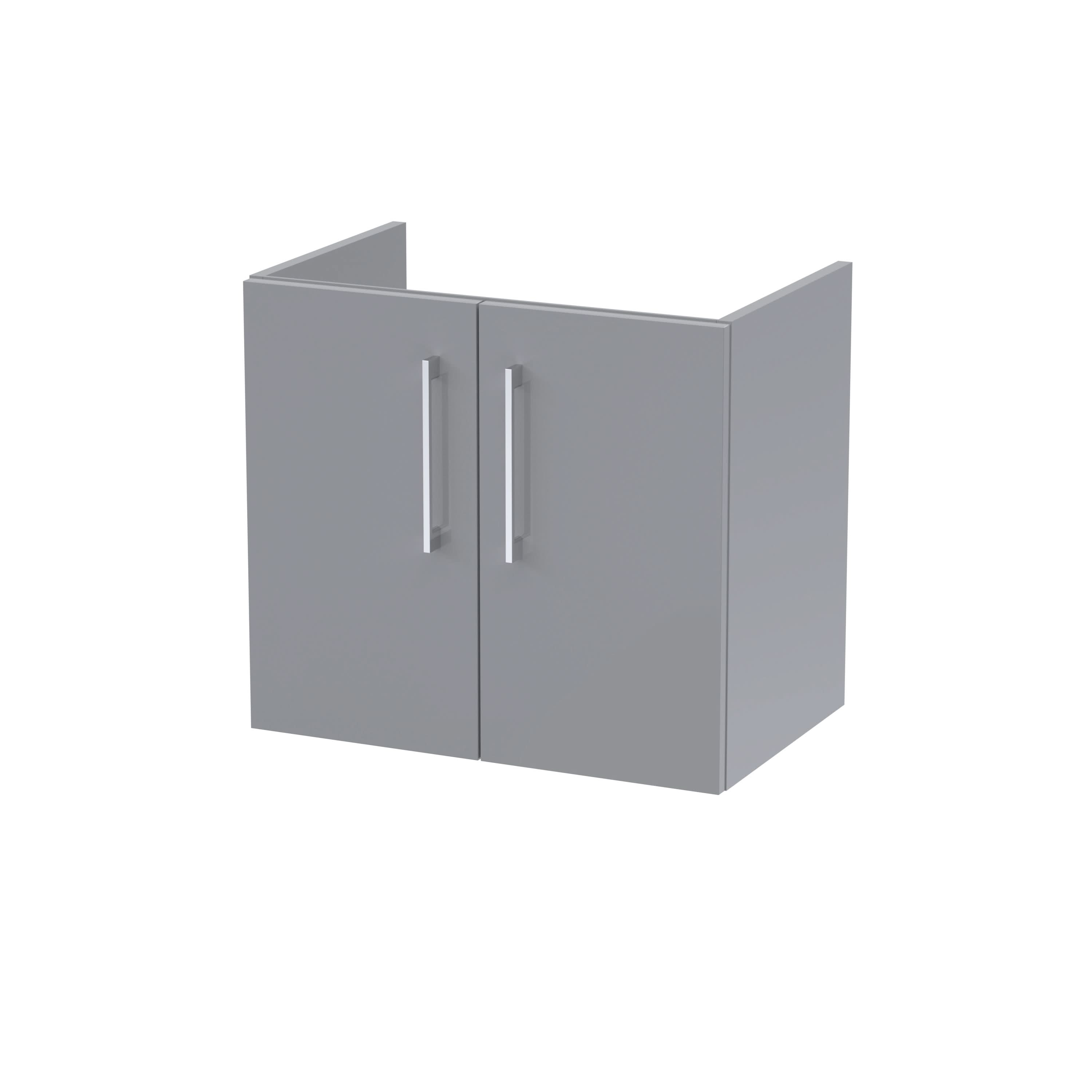 Hudson Reed Arno Wall Hung Vanity Unit, Durable 2 Soft-Close Doors with D-Shape Handles Vanity Unit for Modern Bathroom or Cloakroom in Satin Grey Finish, 600mm