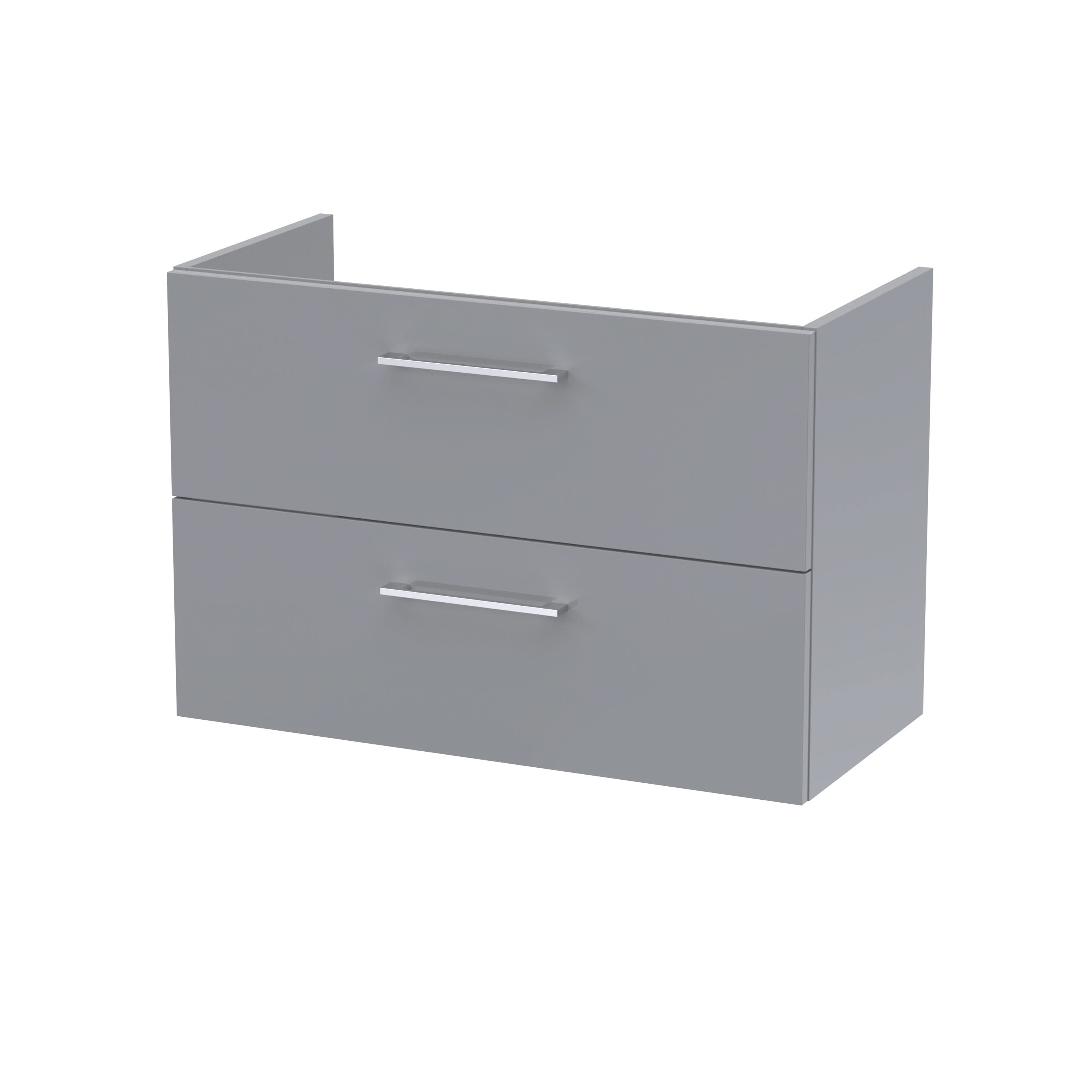 Hudson Reed Arno Wall Hung Vanity Unit, Durable 2 Soft Close Door Bathroom Sink Vanity Unit with Shelf in  Satin Grey, 800mm