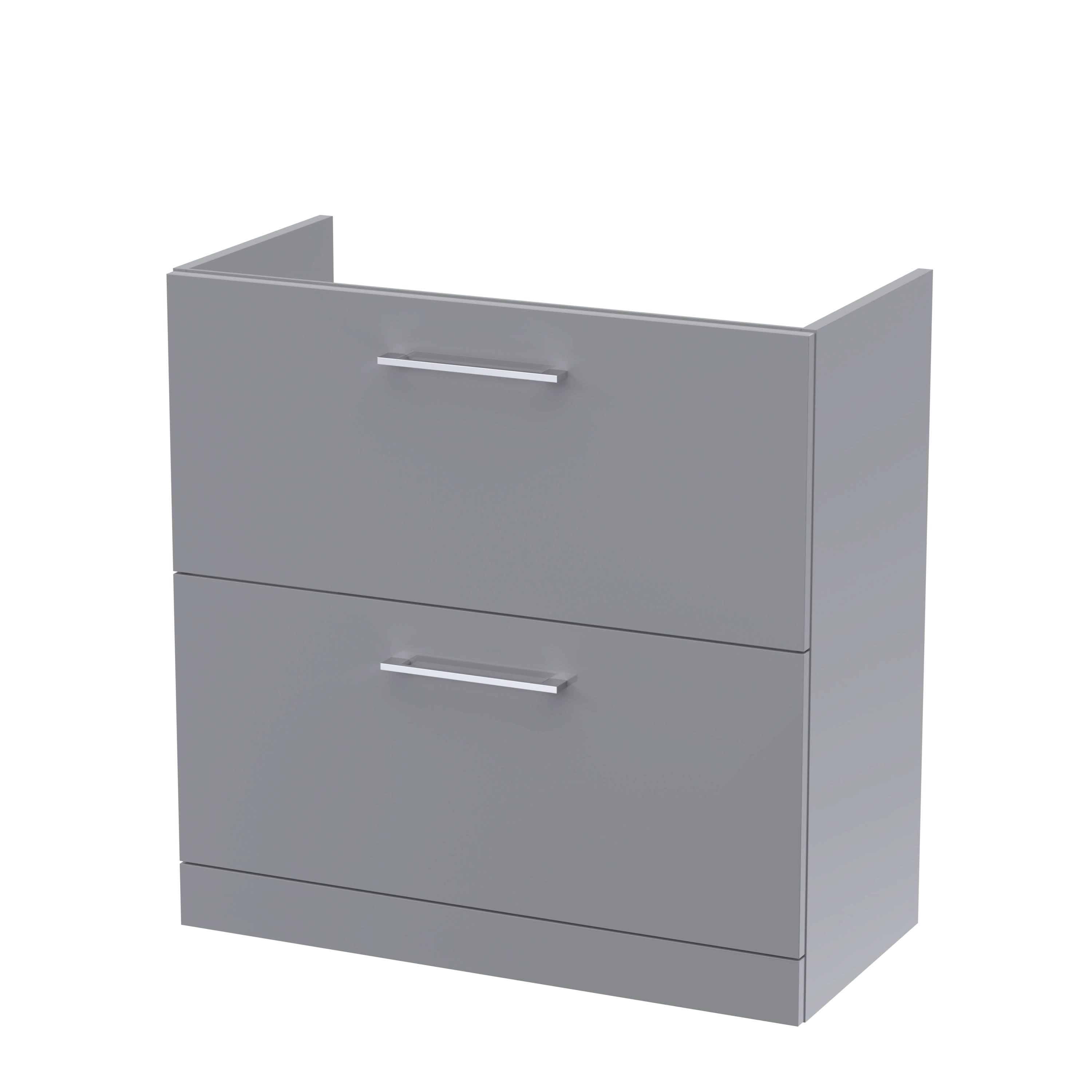Hudson Reed Arno Floor Standing Vanity Unit, Durable 2 Soft Close Drawer Bathroom Sink Vanity Unit with Shelf in  Satin Grey, 800mm