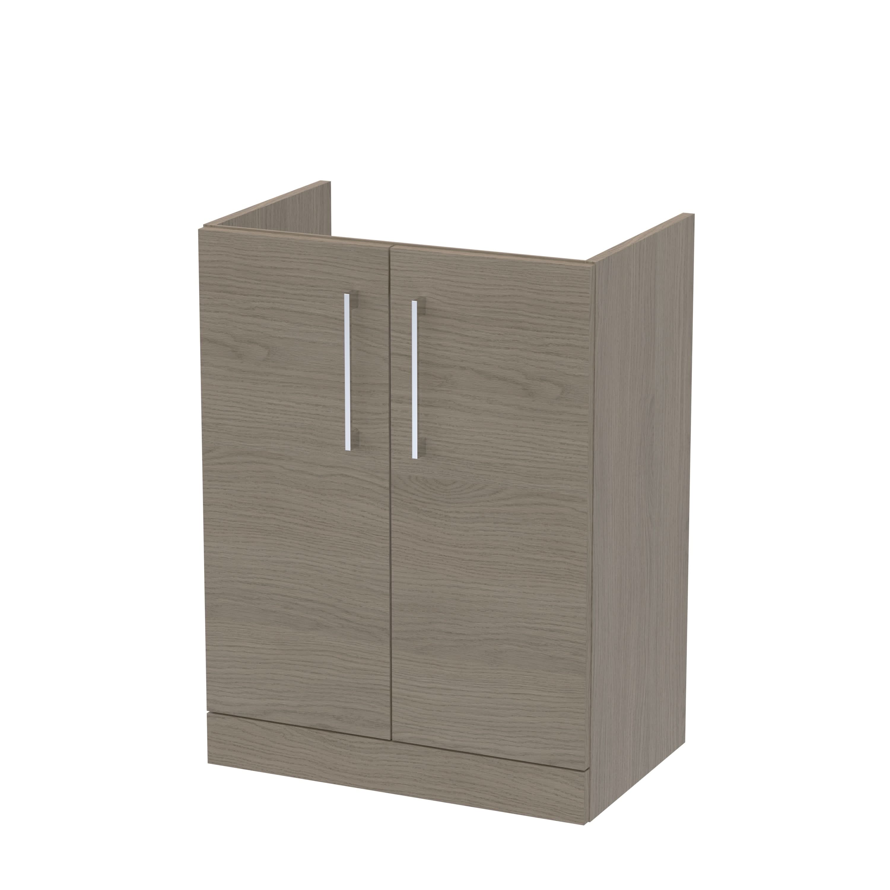 Hudson Reed Arno Compact Floor Standing Vanity Unit, Durable 2 Soft Close Door Bathroom Vanity Unit with Shelf in  Solace Oak, 600mm