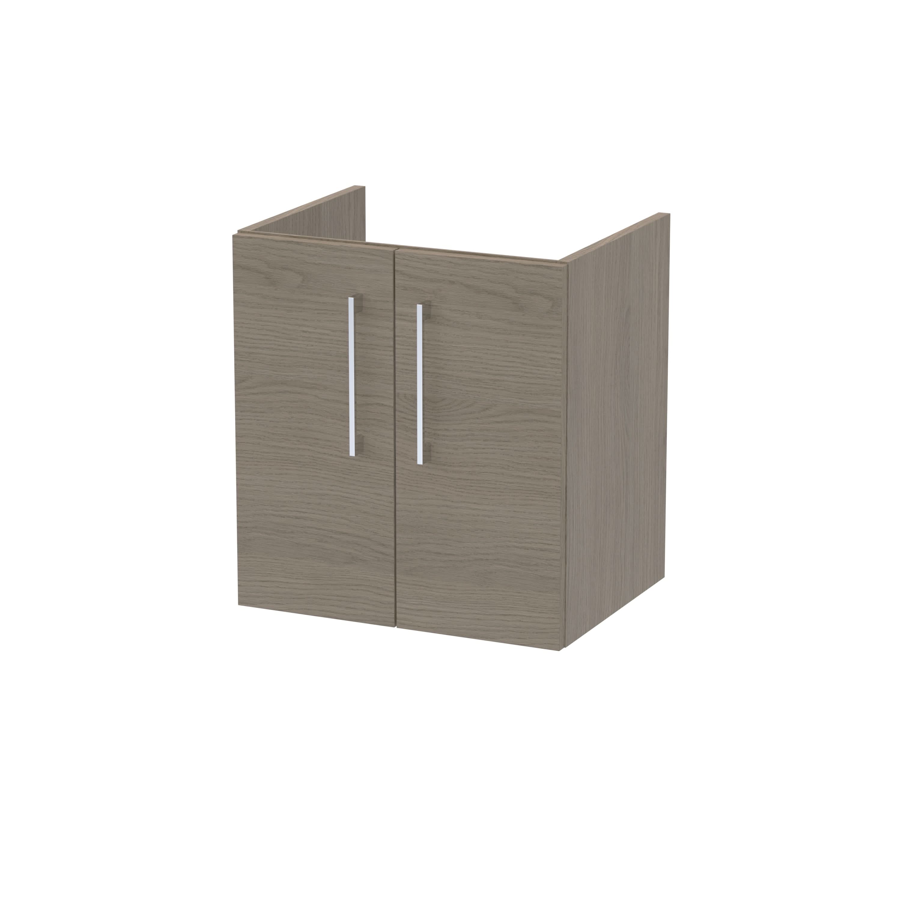 Hudson Reed Arno Wall Hung Vanity Unit, Durable 2 Soft Close Door Bathroom Sink Vanity Unit with Shelf in Solace Oak, 500mm