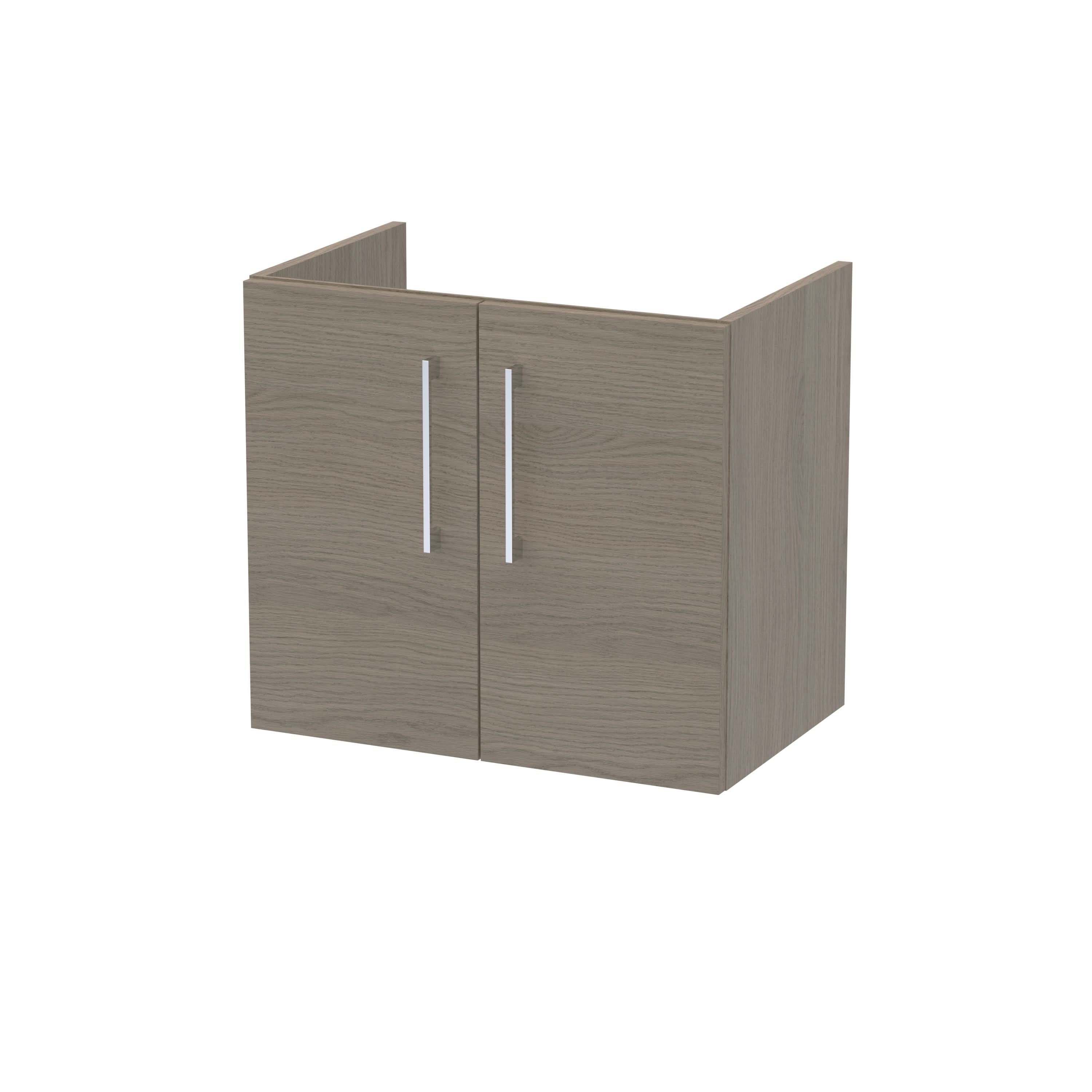 Hudson Reed Arno Wall Hung Vanity Unit, Durable 2 Soft-Close Doors with D-Shape Handles Vanity Unit for Modern Bathroom or Cloakroom in Solace Oak Finish, 600mm