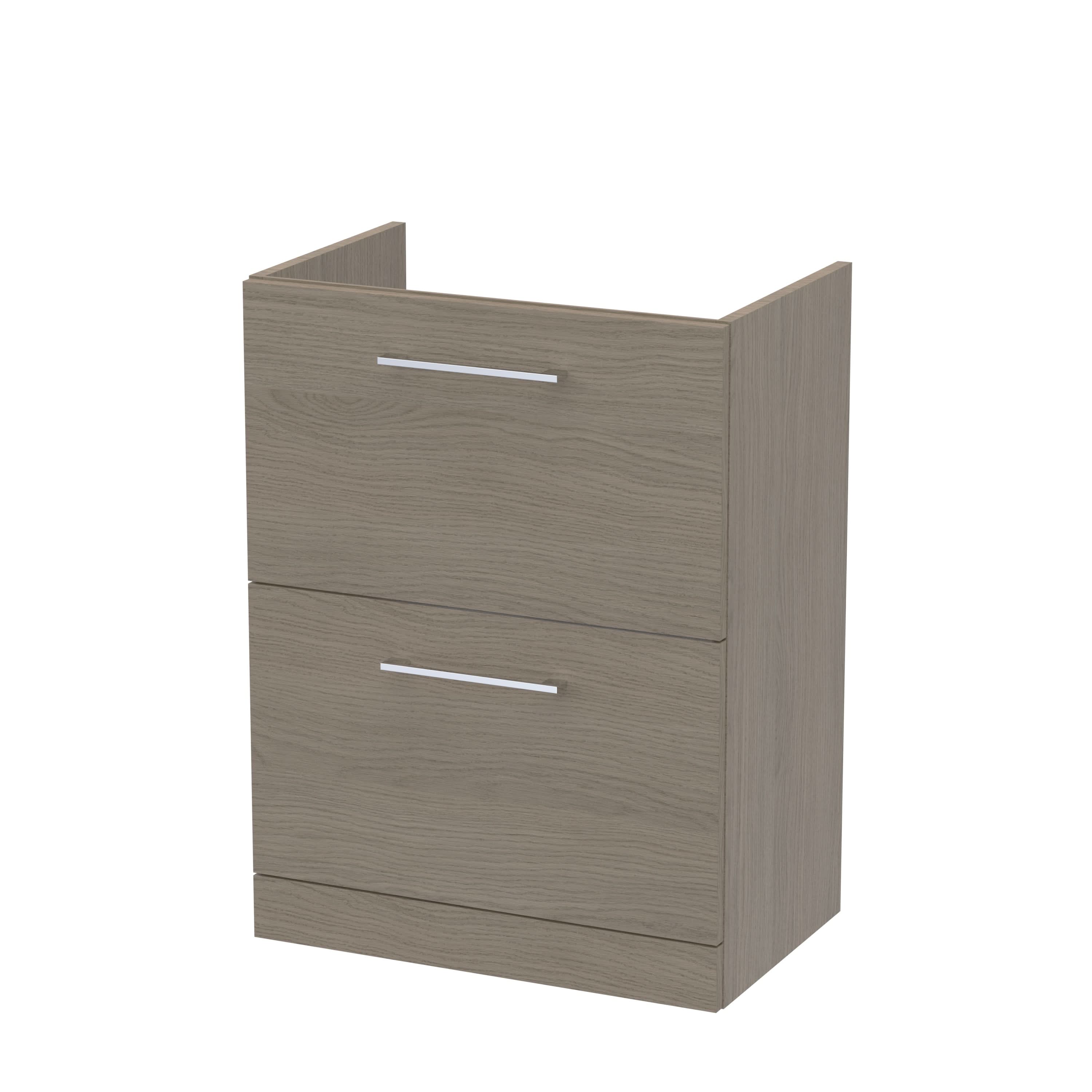 Hudson Reed Arno Floor Standing Vanity Unit, Durable 2 Soft Close Drawer Bathroom Sink Vanity Unit with Shelf in Solace Oak, 600mm