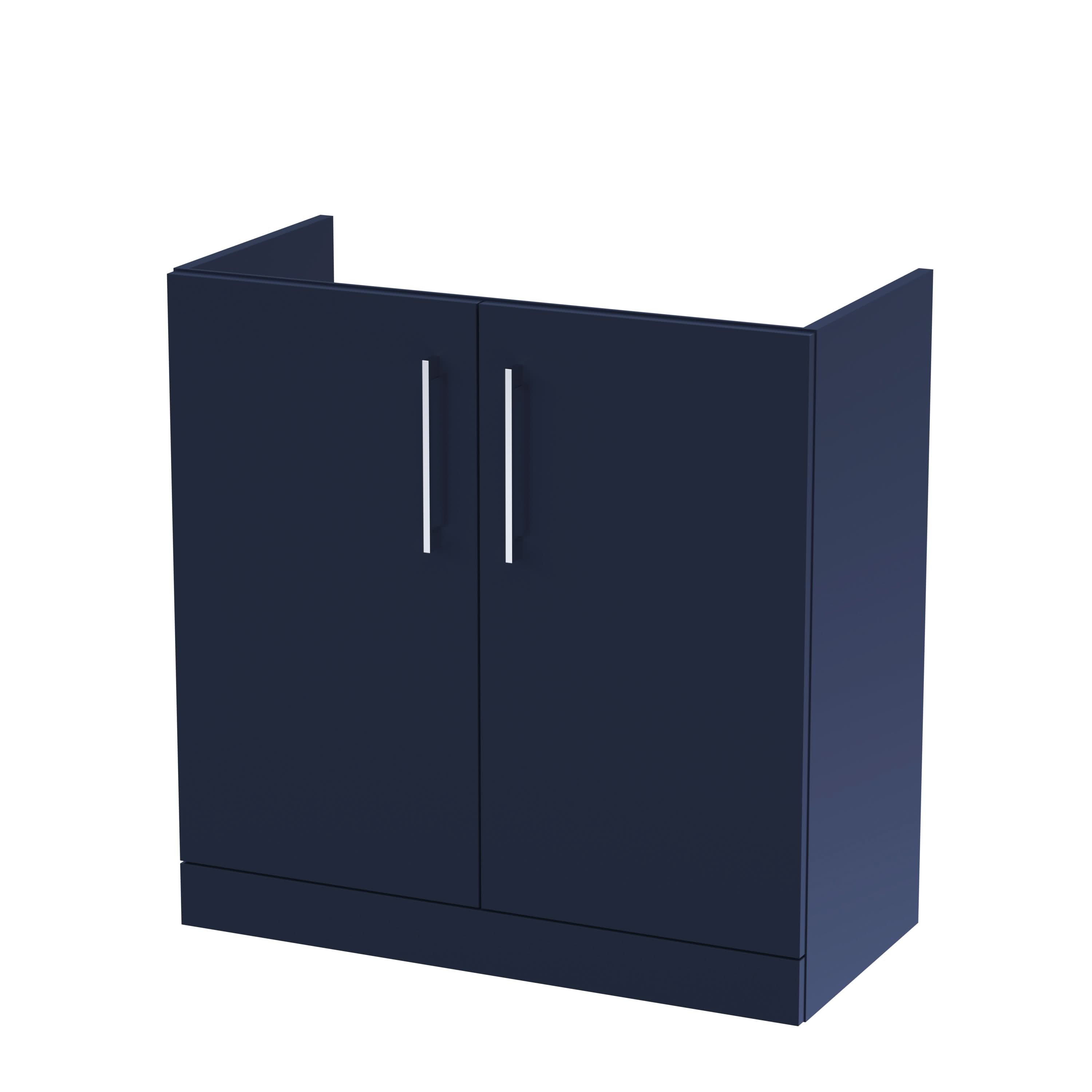 Hudson Reed Arno Floor Standing Vanity Unit, Durable 2 Soft Close Door Bathroom Sink Vanity Unit with Shelf in Midnight Blue, 800mm