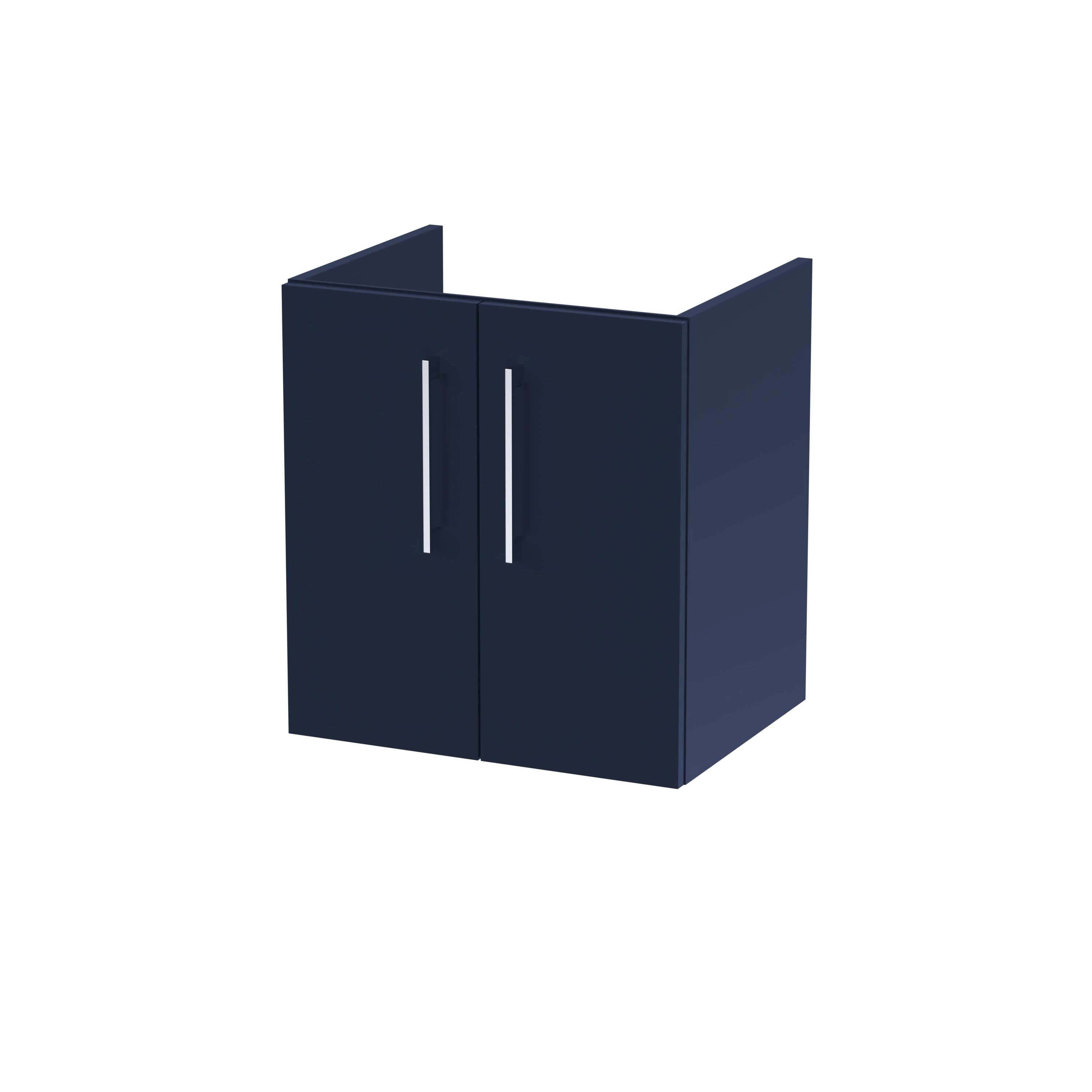 Hudson Reed Arno Wall Hung Vanity Unit, Durable 2 Soft Close Door Bathroom Sink Vanity Unit with Shelf in Midnight Blue, 500mm