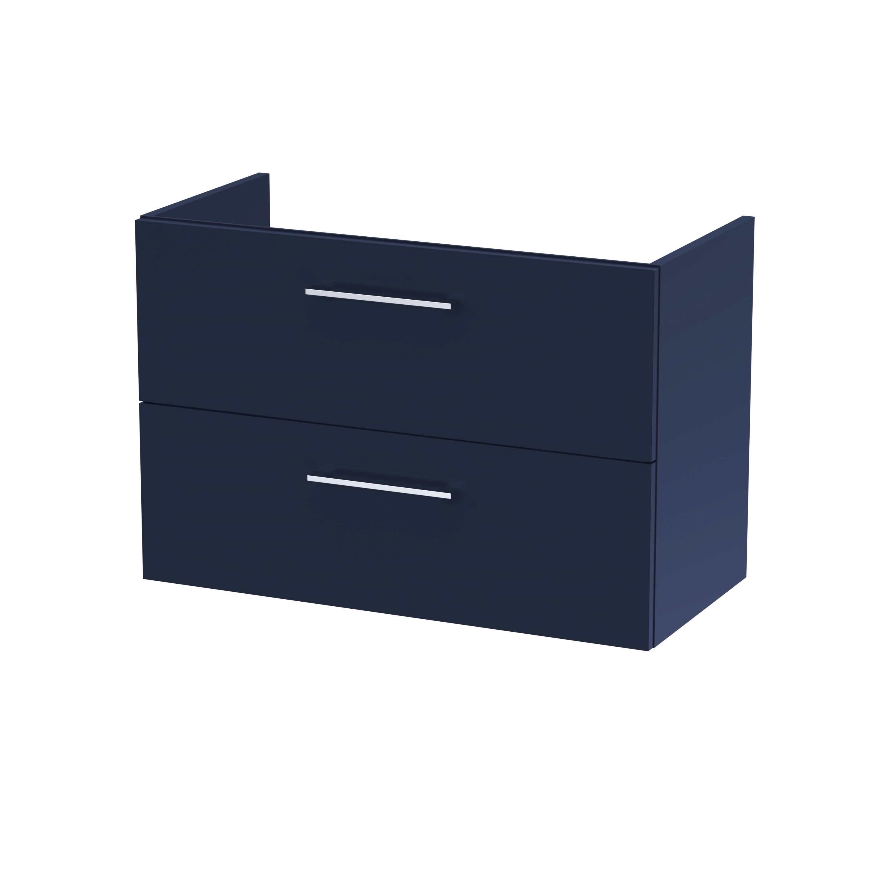 Hudson Reed Arno Wall Hung Vanity Unit, Durable 2 Soft Close Door Bathroom Sink Vanity Unit with Shelf in Midnight Blue, 800mm
